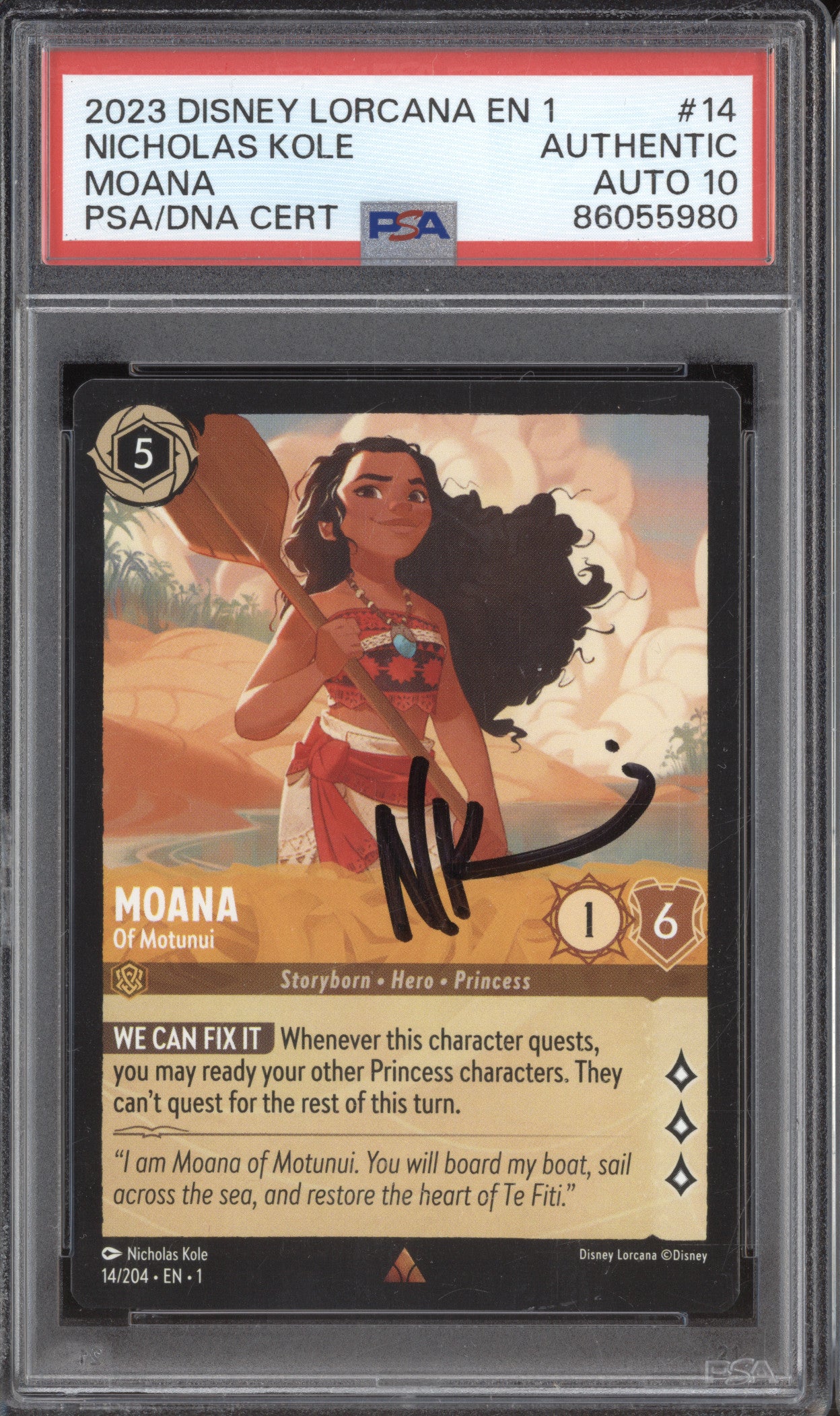 Moana 2023 Lorcana The First Chapter 14/204 Nicholas Kole Auto PSA Authentic/10