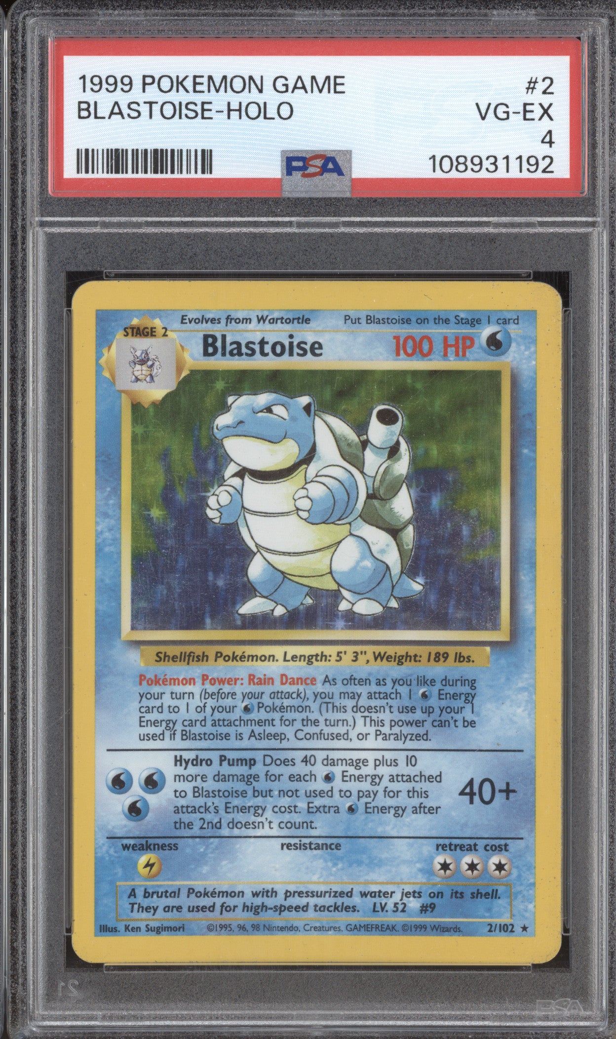 Blastoise 1999 Pokemon Base Set 2/102 Holo PSA 4