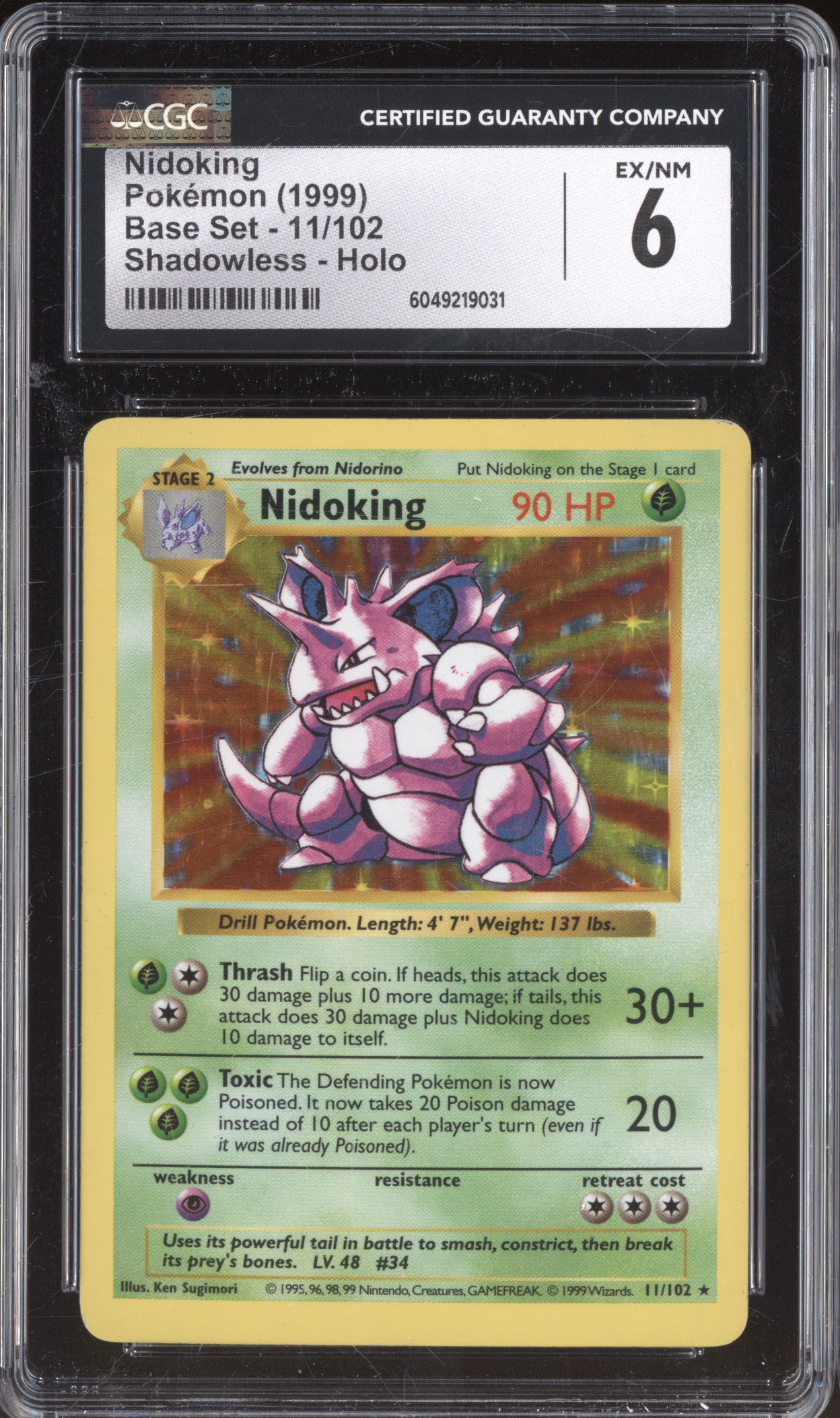 Nidoking 1999 Pokemon Base Set 11/102 Shadowless Holo CGC 6