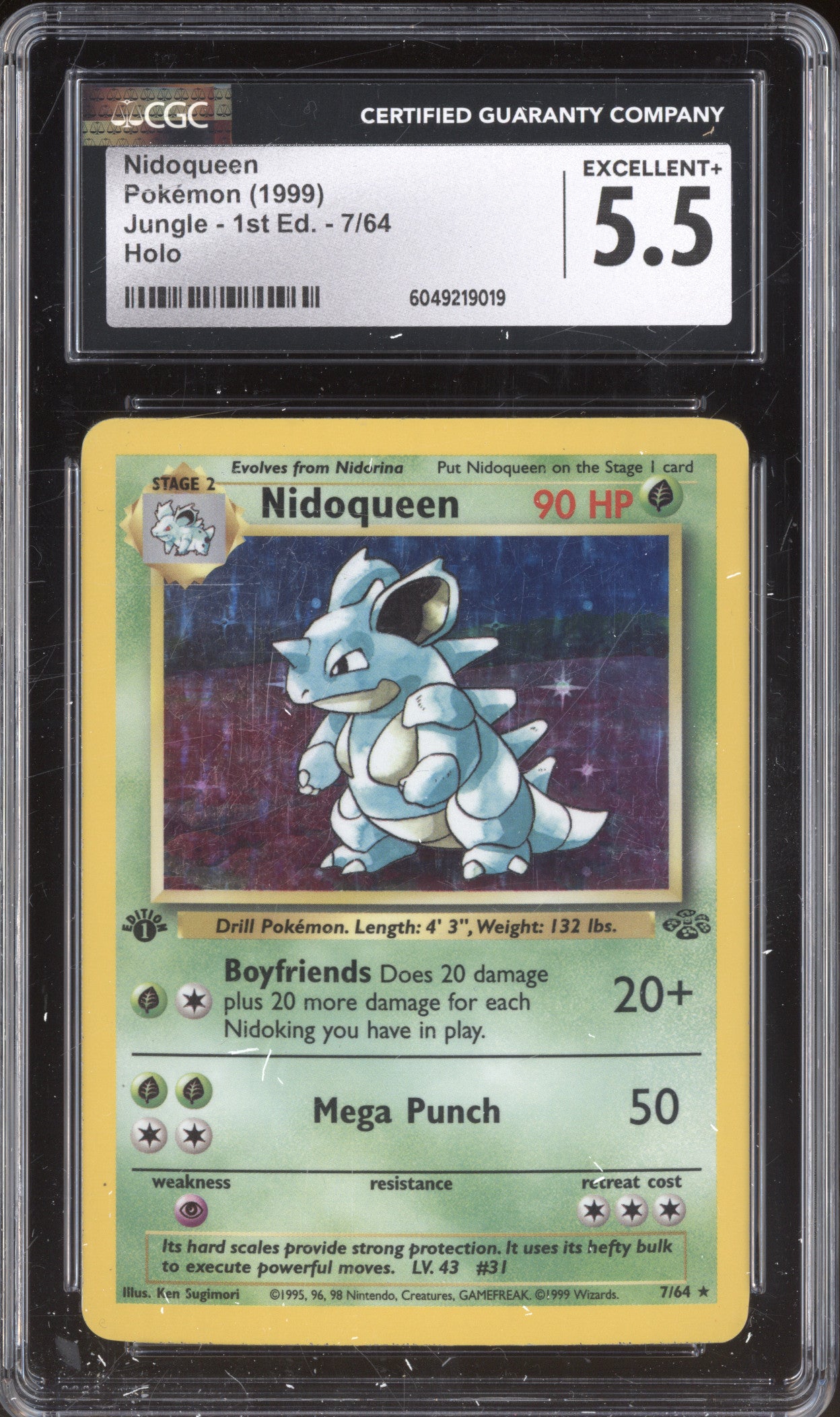 Nidoqueen 1999 Pokemon Jungle 7/64 1st Edition Holo CGC 5.5
