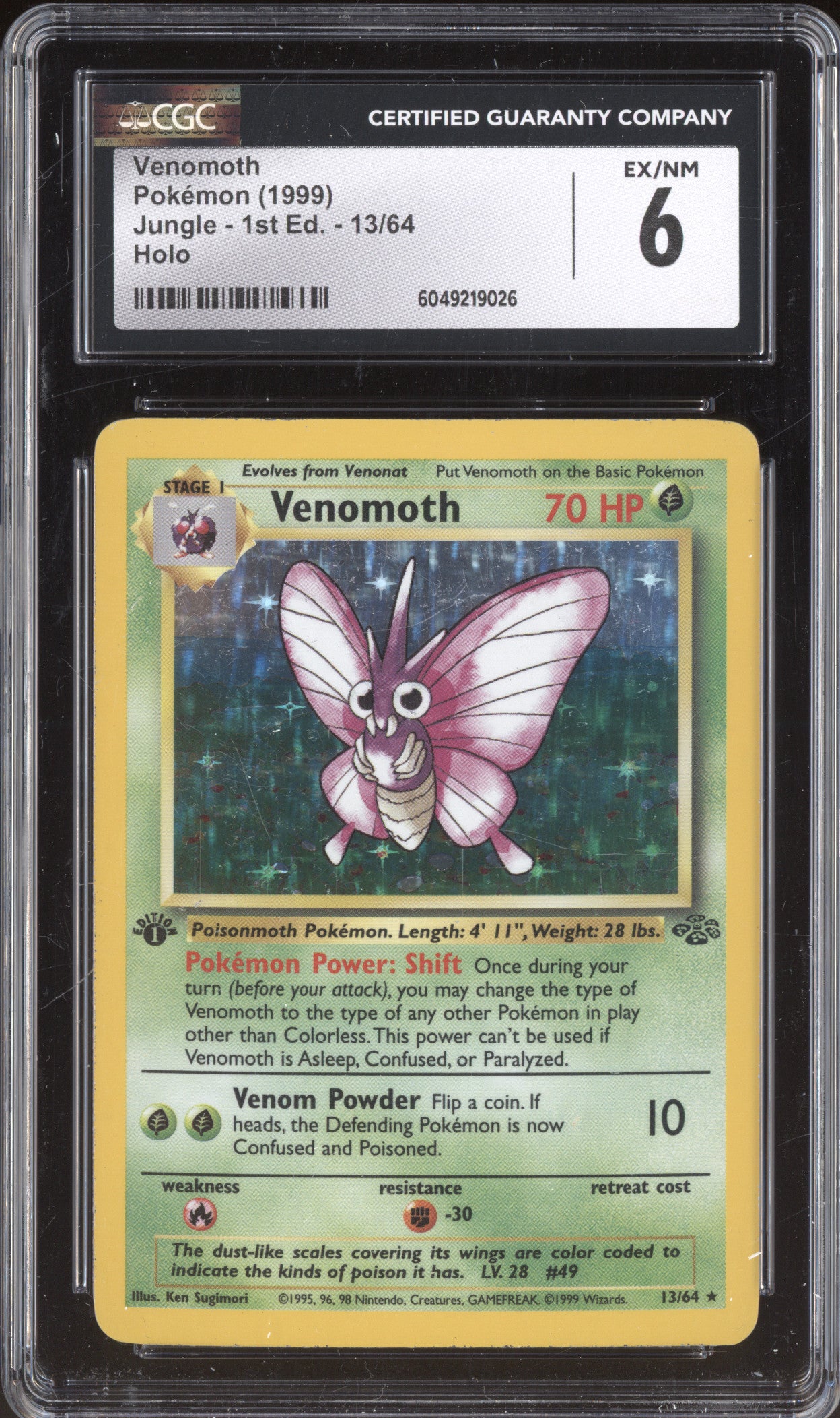 Venomoth 1999 Pokemon Jungle 13/64 1st Edition Holo CGC 6