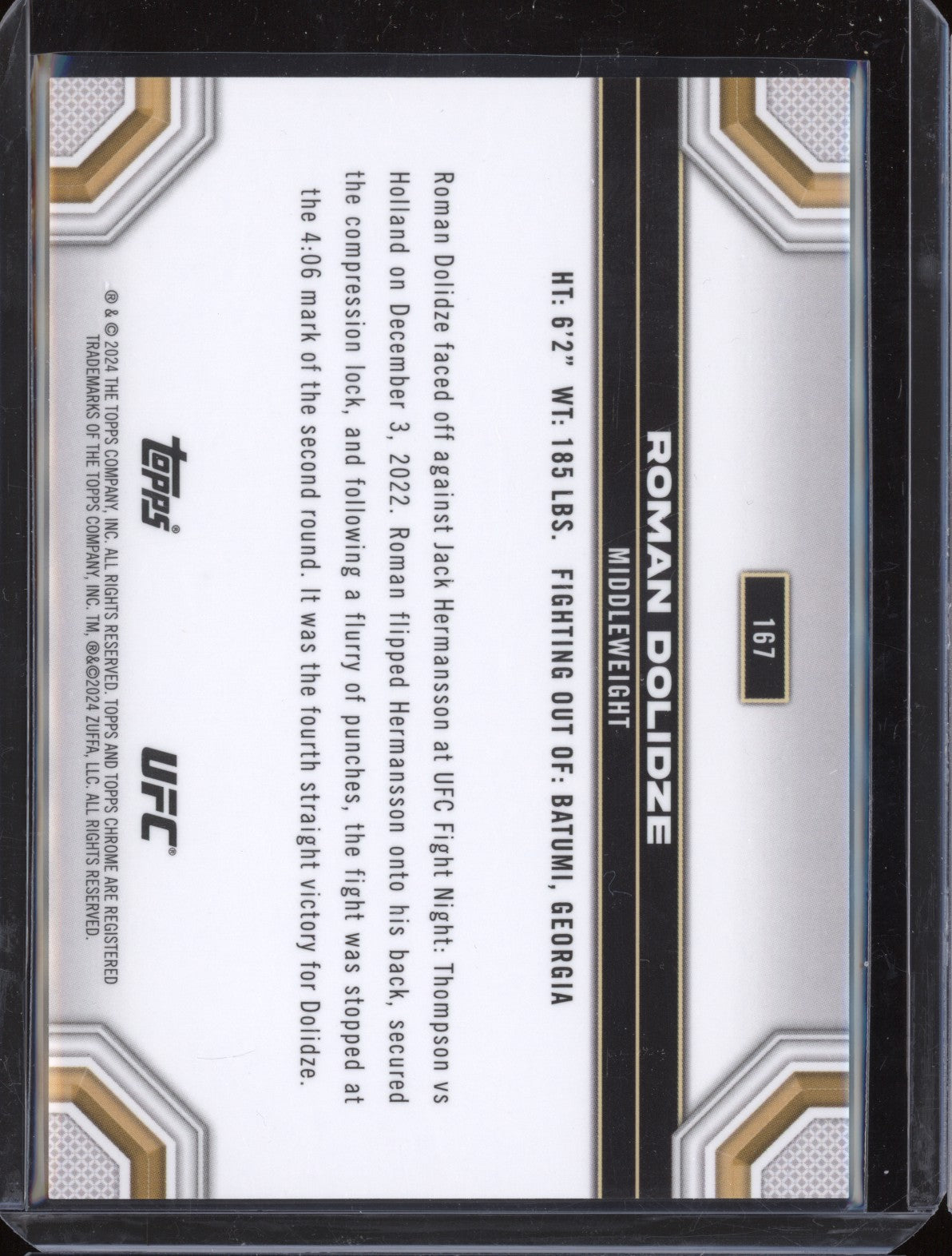 Roman Dolidze 2024 Topps Chrome UFC 167 Blue Wave Refractor 57/75