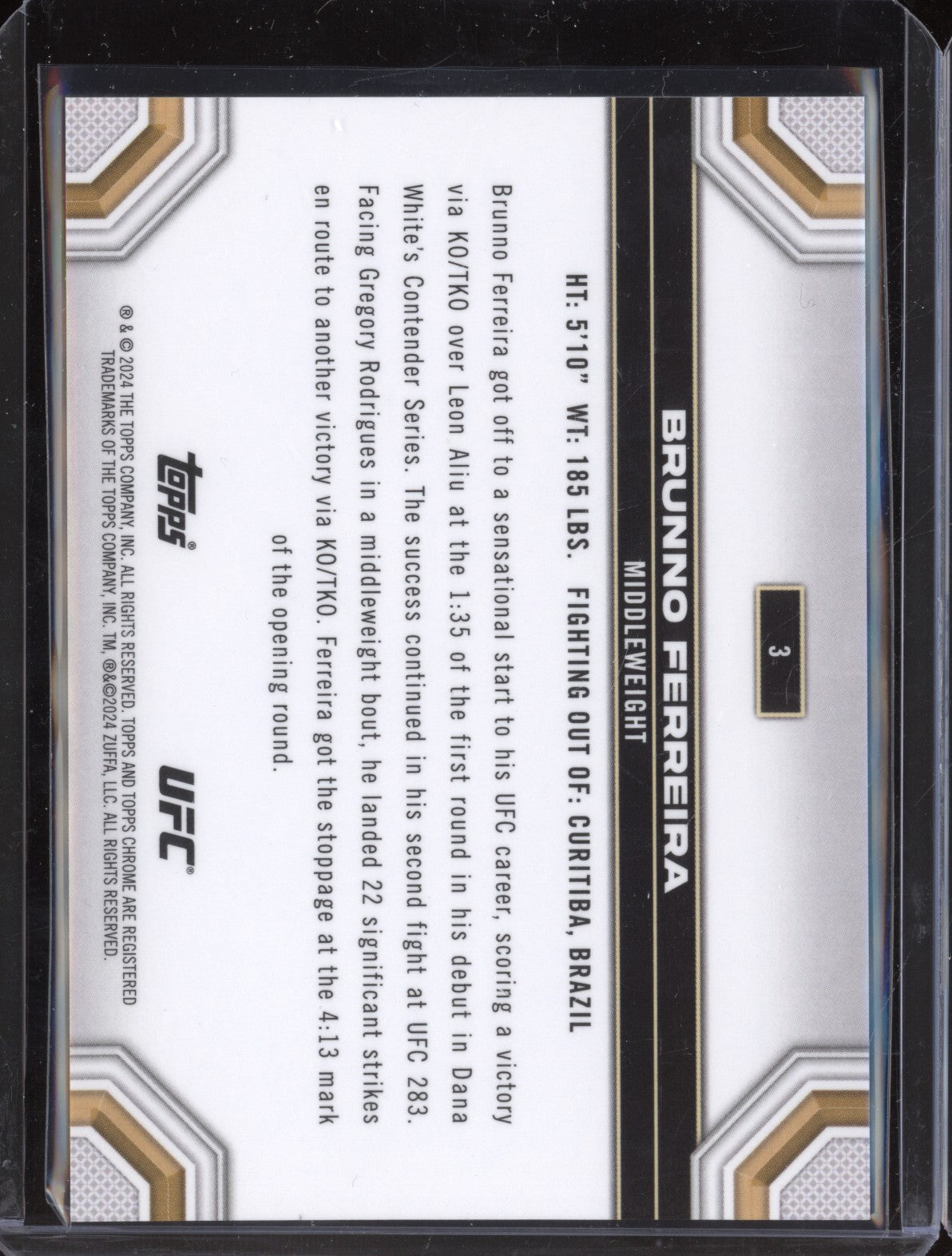 Bruno Ferreira 2024 Topps Chrome UFC 3 Aqua Refractor RC 135/199