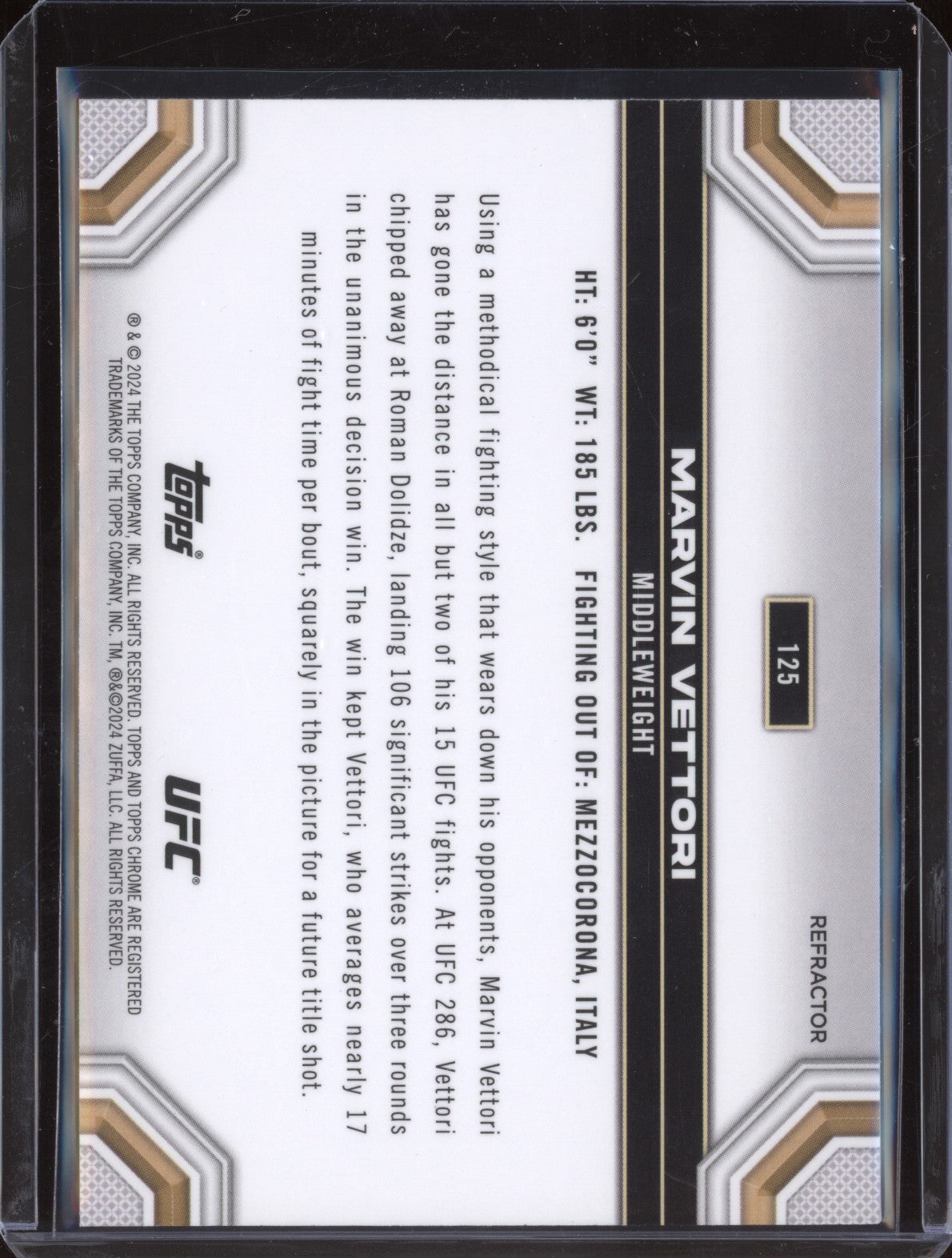 Marvin Vettori 2024 Topps Chrome UFC 125 Refractor