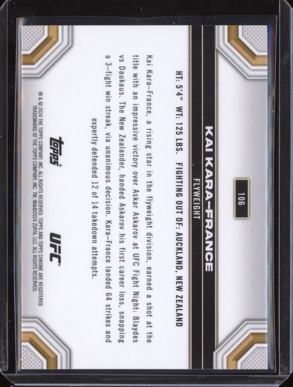 Kai Kara-France 2024 Topps Chrome UFC 106 Magenta Refractor