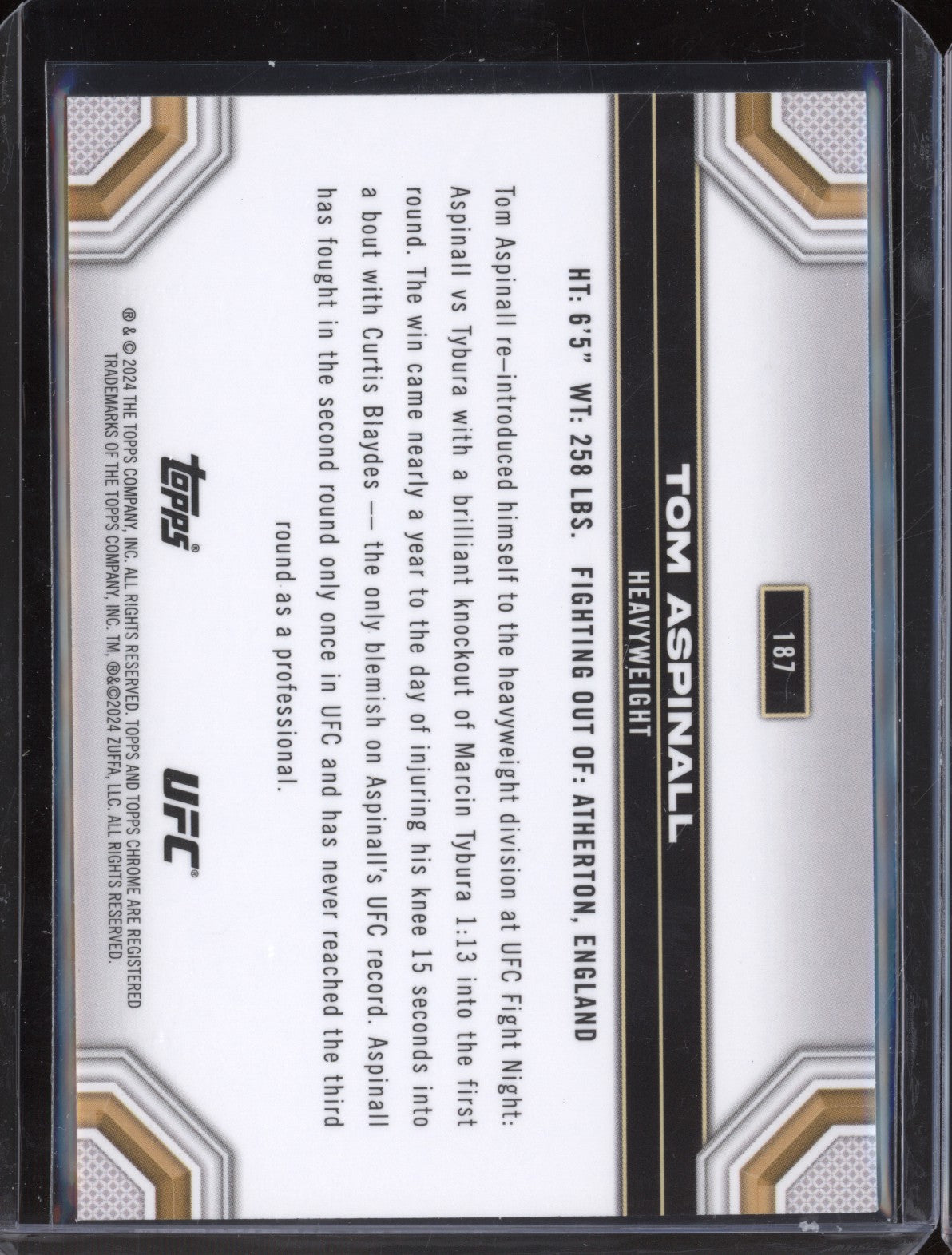 Tom Aspinall 2024 Topps Chrome UFC 187 Magenta Refractor