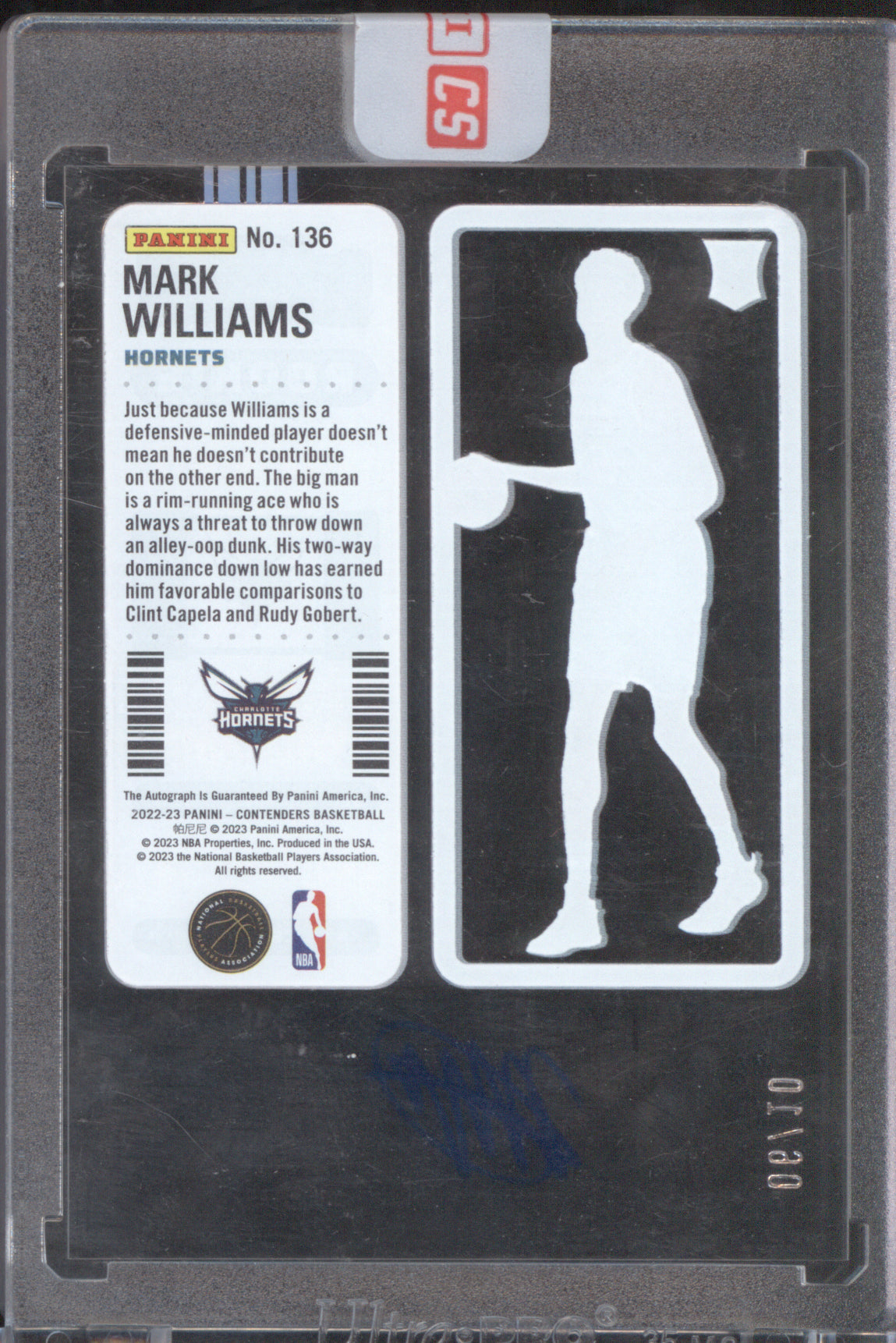 Mark Williams 2022 Panini Contenders #240 Acetate Clear Gold Auto 06/10