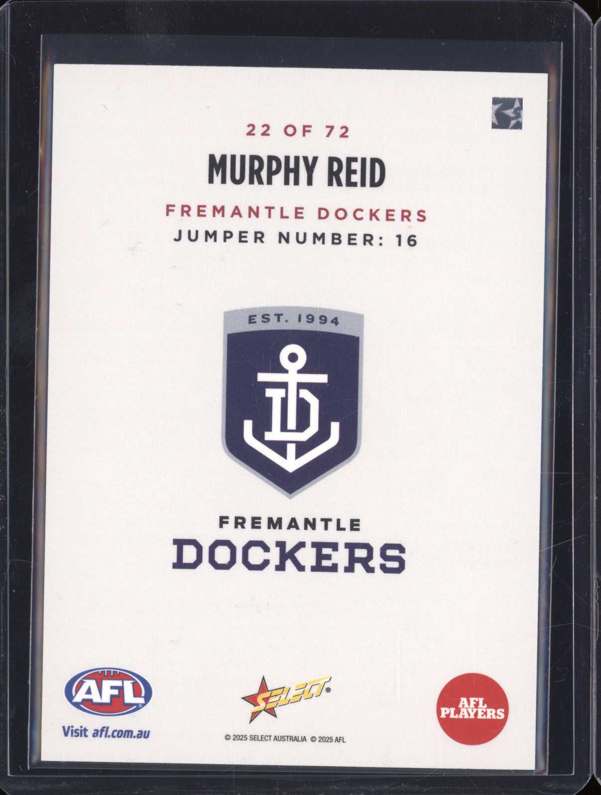 2025 AFL Select Eminence Classic Murphy Reid Fremantle 22 RC 08/25