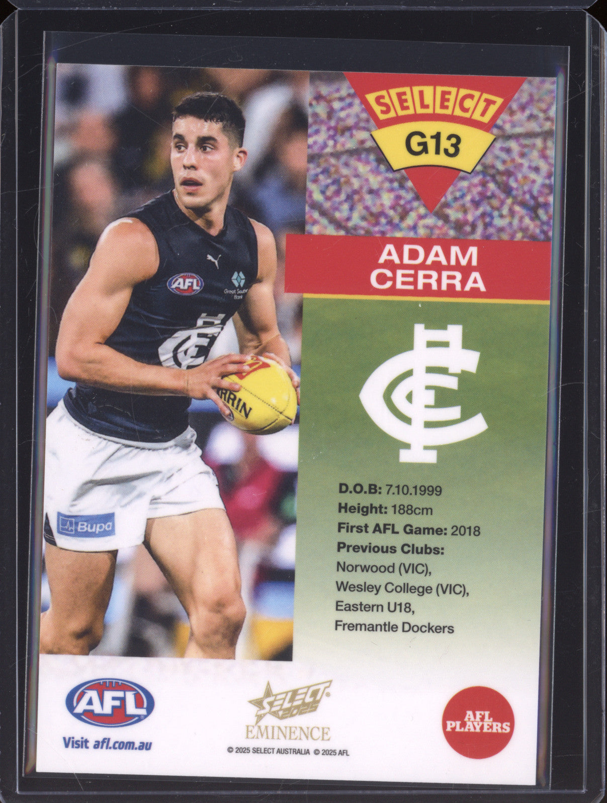 2025 AFL Select Eminence Gold Cards 1994 G13 Adam Cerra Carlton 37/50