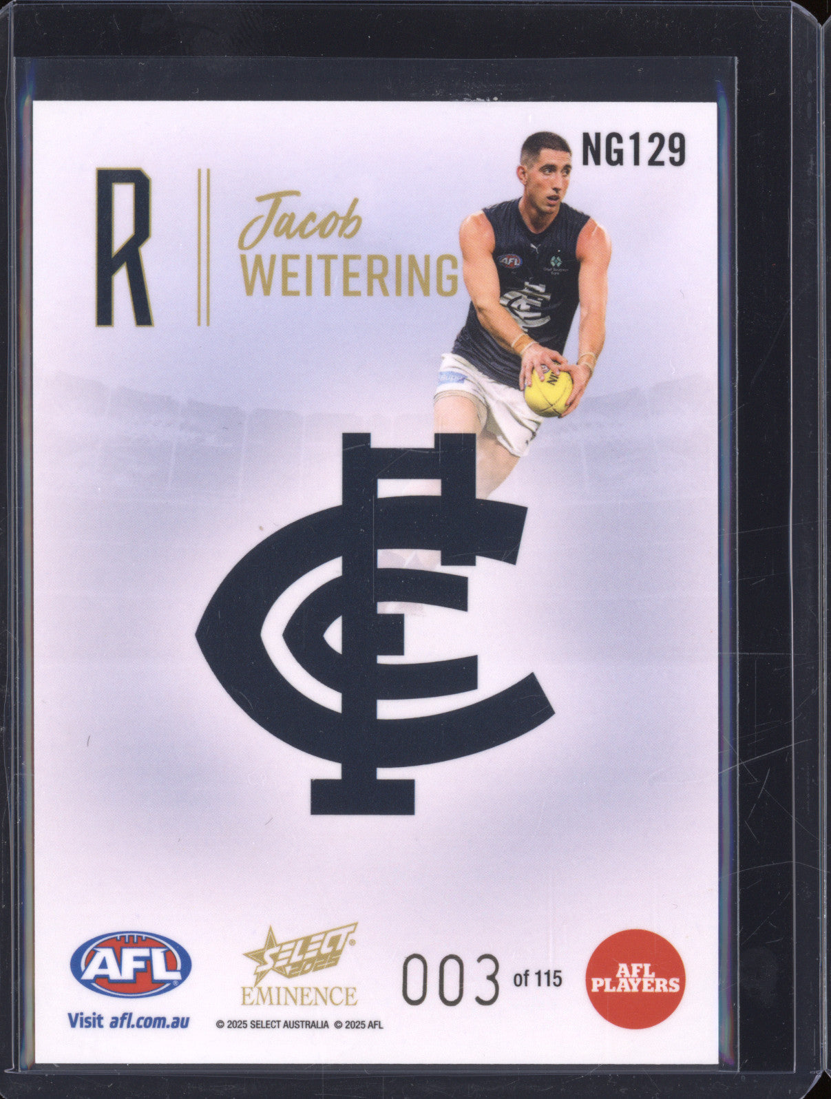 2025 AFL Select Eminence Nameplate Gold NG129 Jacob Weitering Carlton LOW 003
