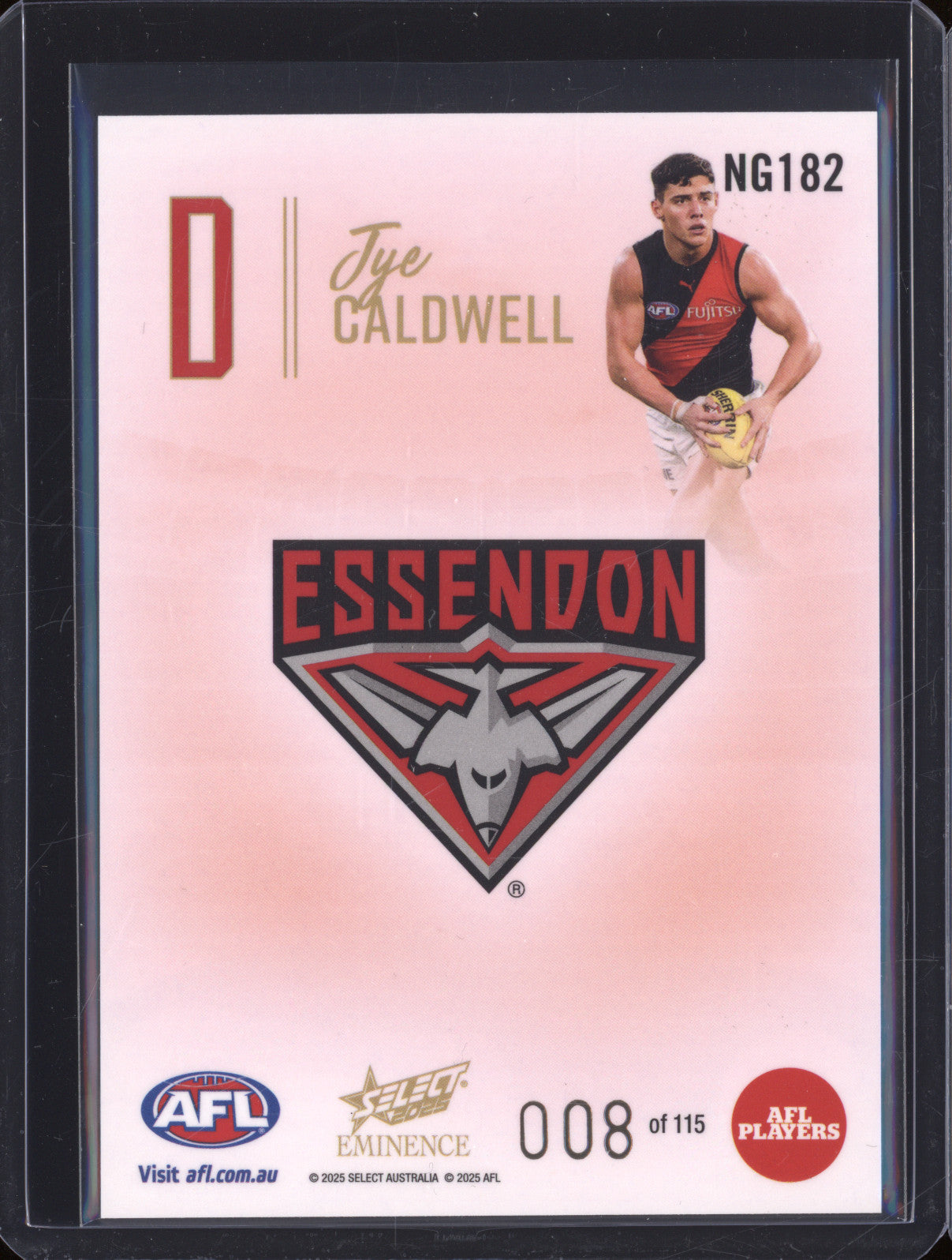 2025 AFL Select Eminence Nameplate Gold NG182 Jye Caldwell Essendon LOW 008