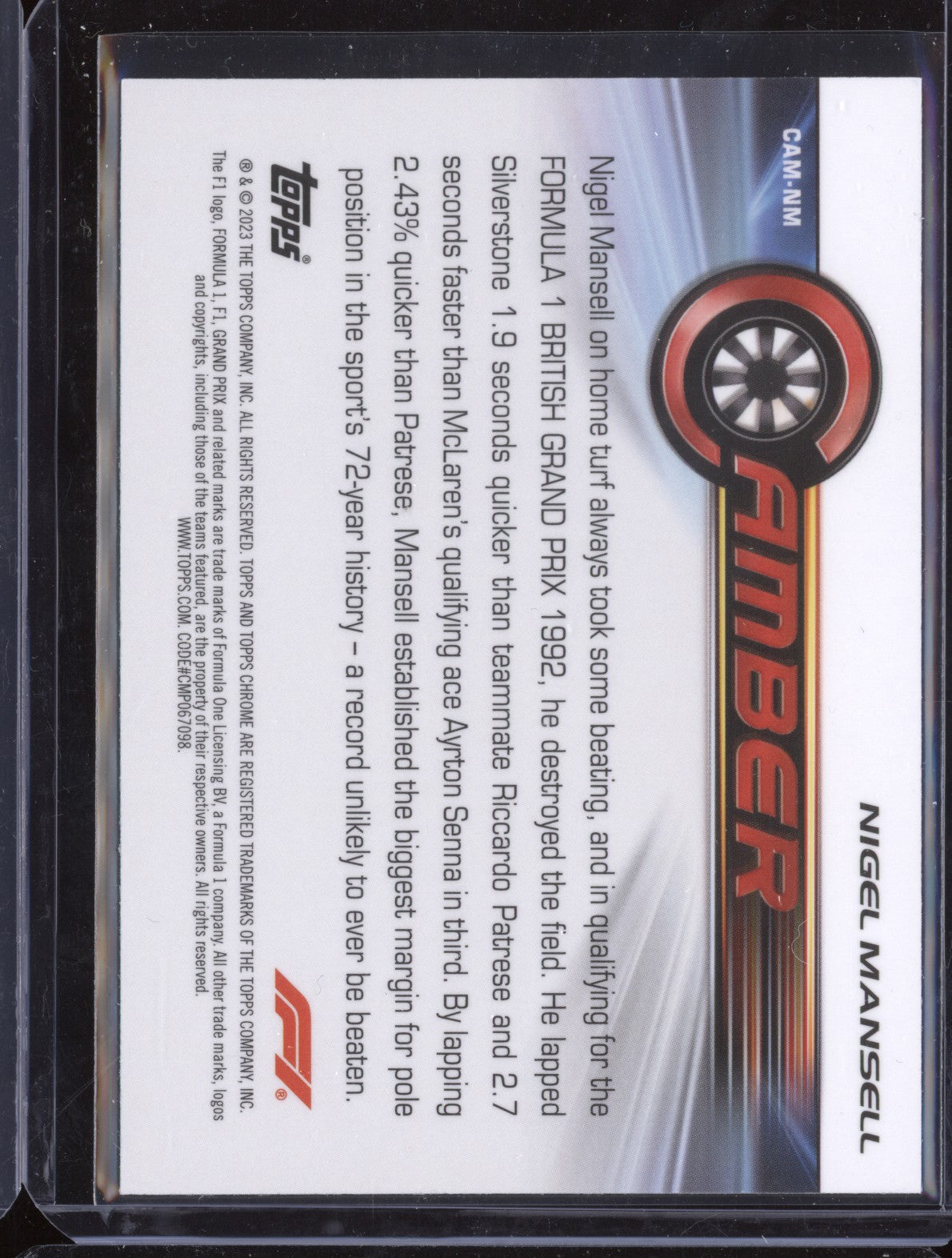 Nigel Mansell 2023 Topps Chrome F1 CAM-NM Camber Refractor