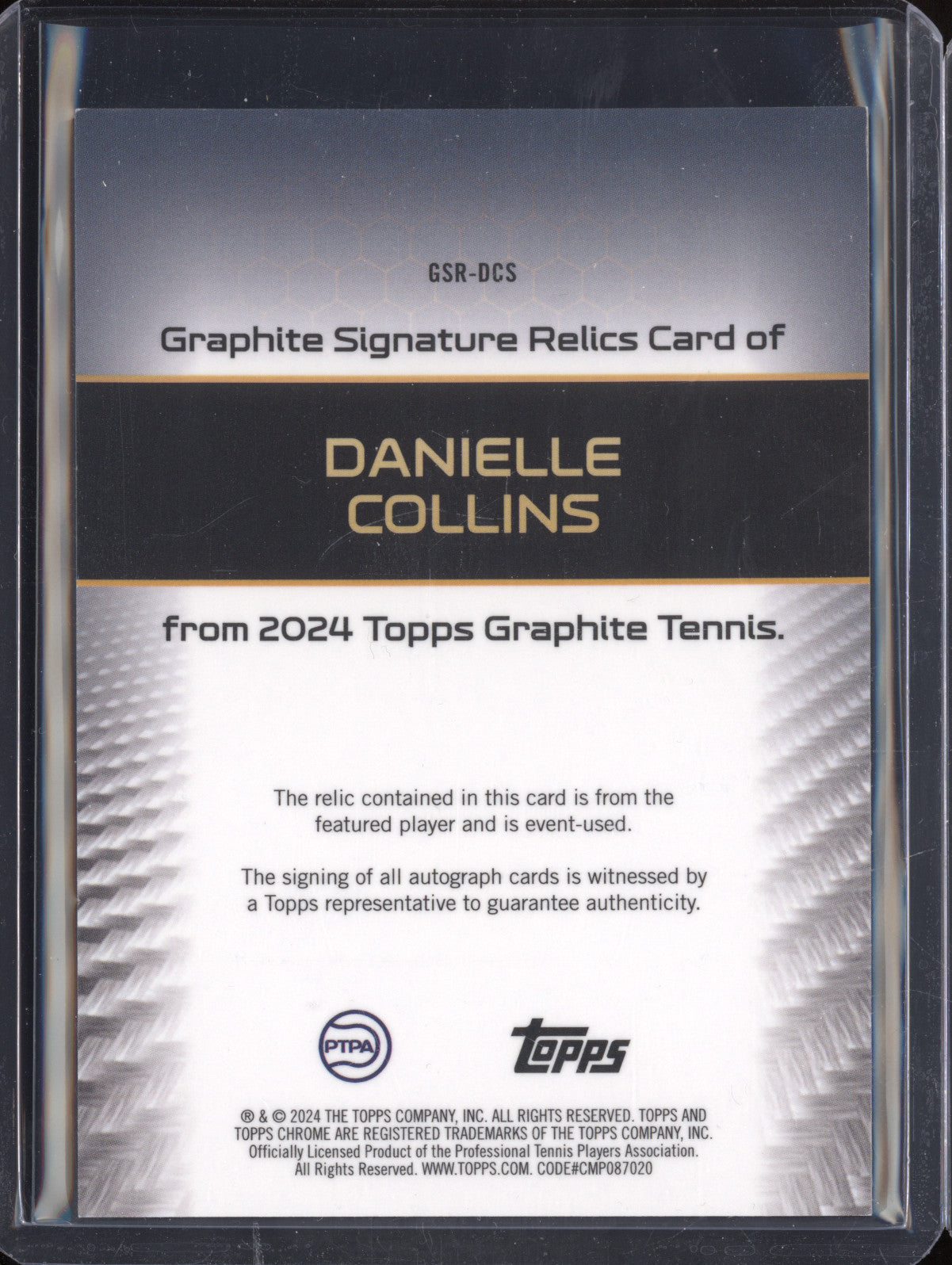 Danielle Collins 2024 Topps Graphite Tennis GSR-DCS Graphite Auto Relic
