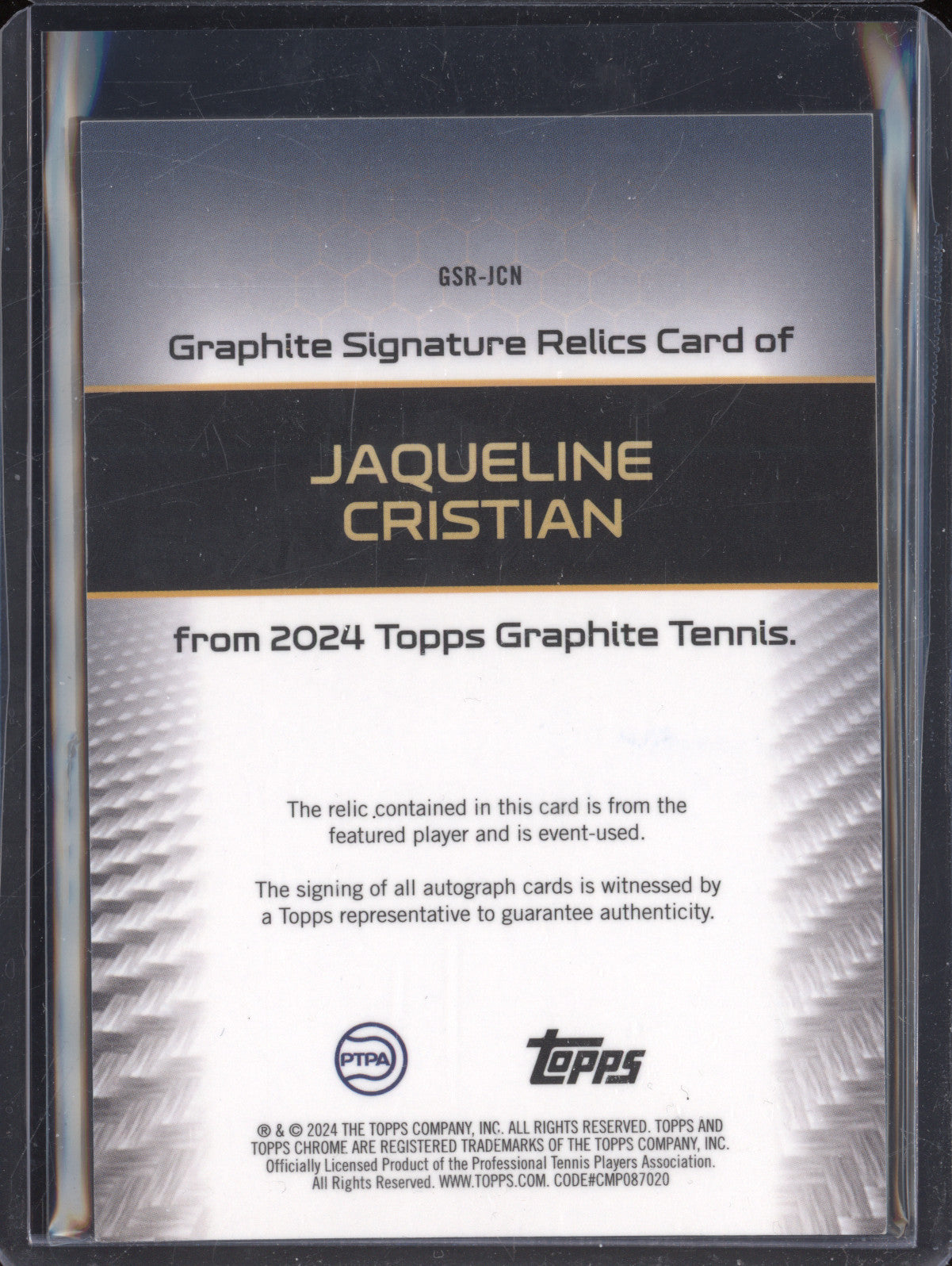 Jaqueline Cristian 2024 Topps Graphite Tennis GSR-JCN Auto Relic Green 60/75