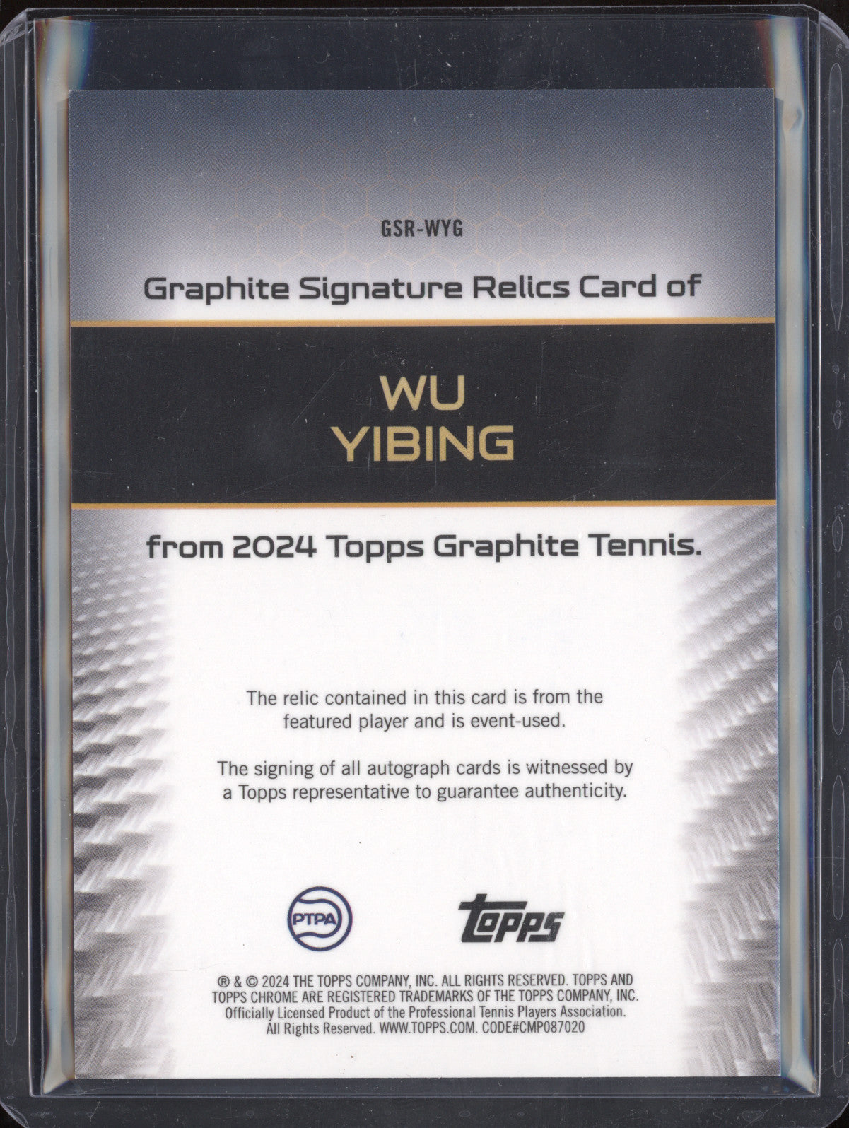 Wu Yibing 2024 Topps Graphite Tennis GSR-WYG Graphite Auto Relic