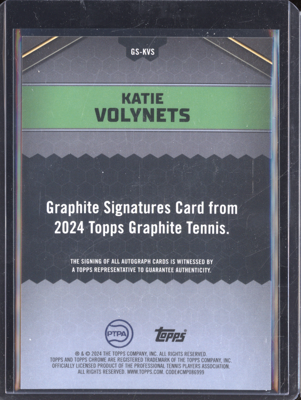 Katie Volynets 2024 Topps Graphite Tennis GS-KVS Graphite Auto White 4/10