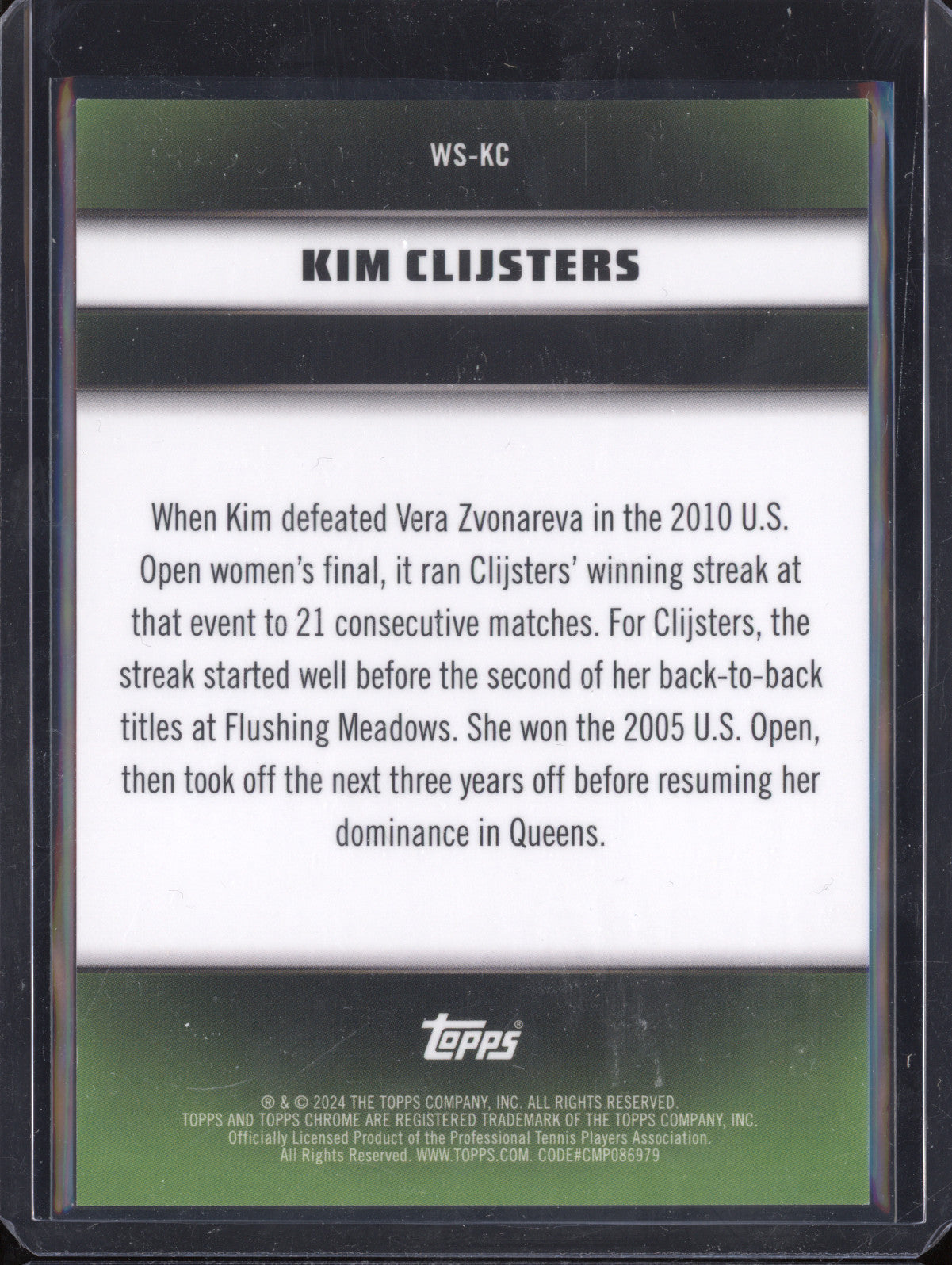 Kim Clijsters 2024 Topps Graphite Tennis WS-KC Winning Streaks Pink 6/15