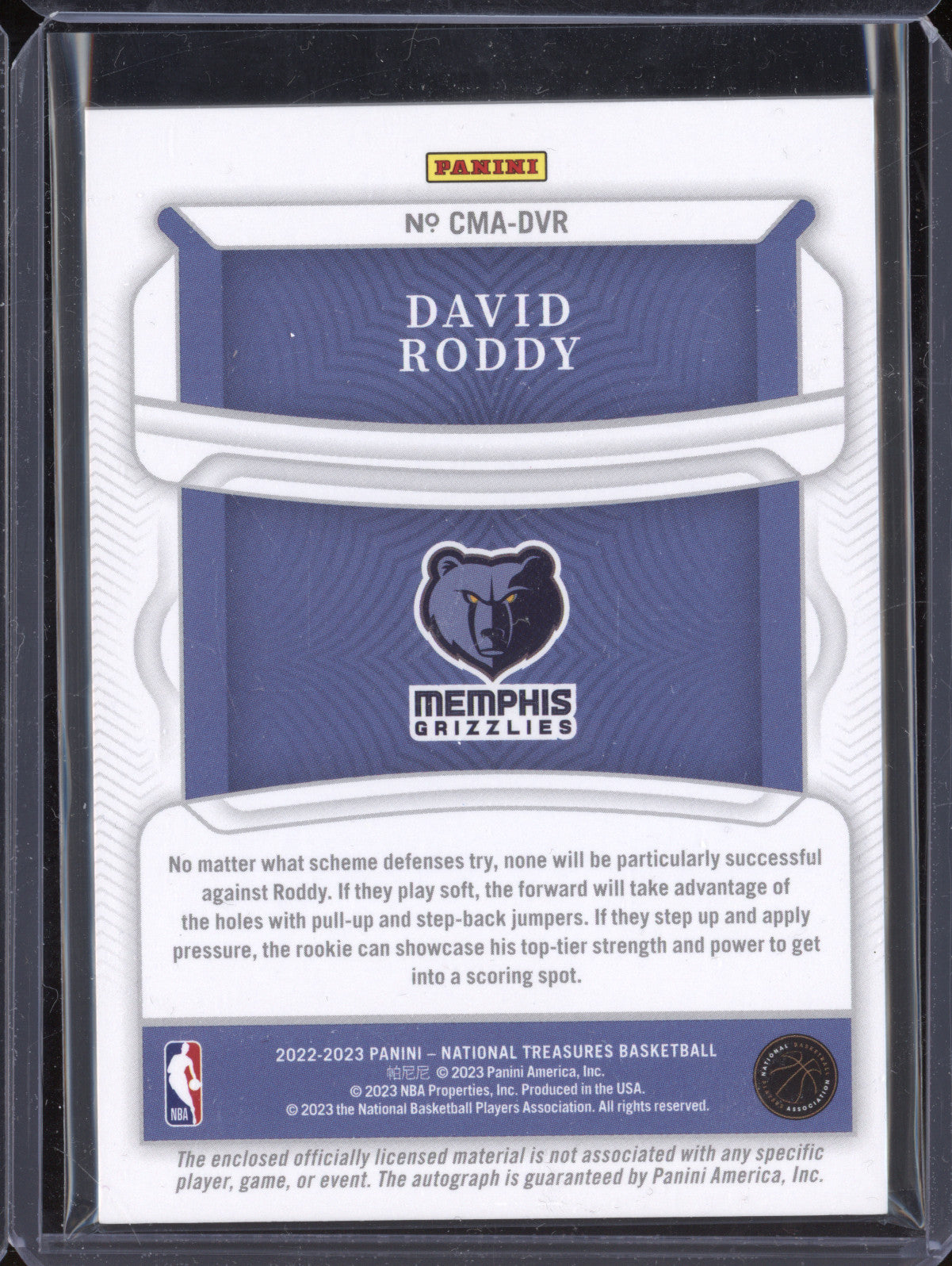 David Roddy 2022-23 Panini NT CMA-DVR Colossal Material Auto Prime RC 22/25