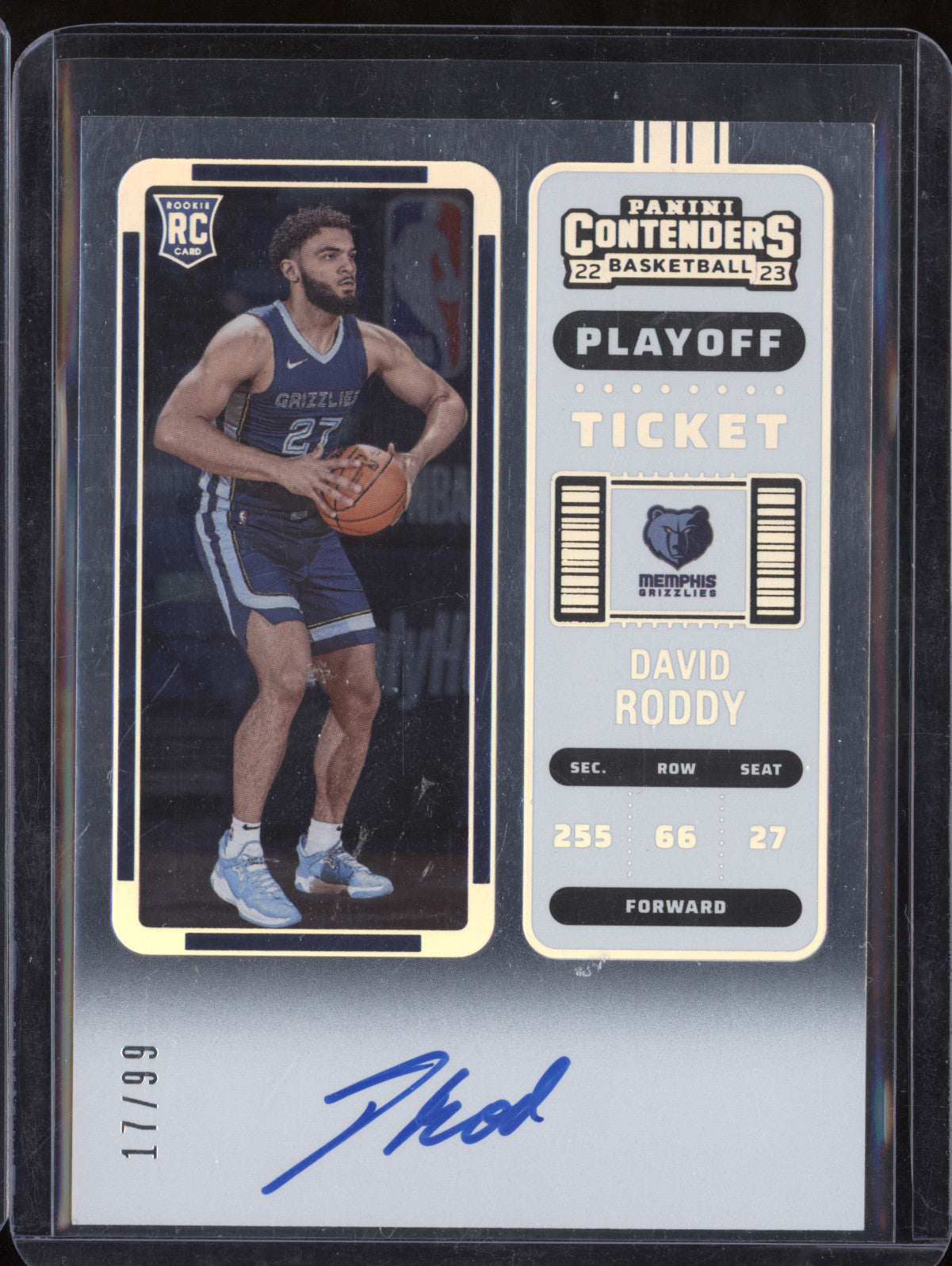 David Roddy 2022-23 Panini Contenders 105 Playoff Rookie Ticket Auto RC 17/99