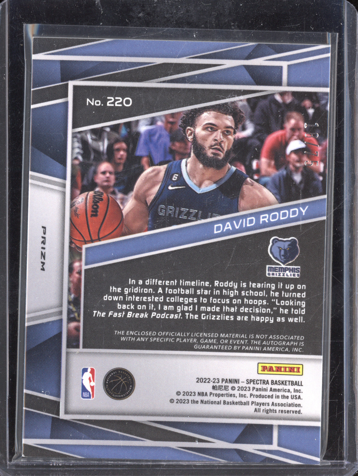 David Roddy 2022-23 Panini Spectra 220 Rookie Jersey Auto Supernova RC 18/75