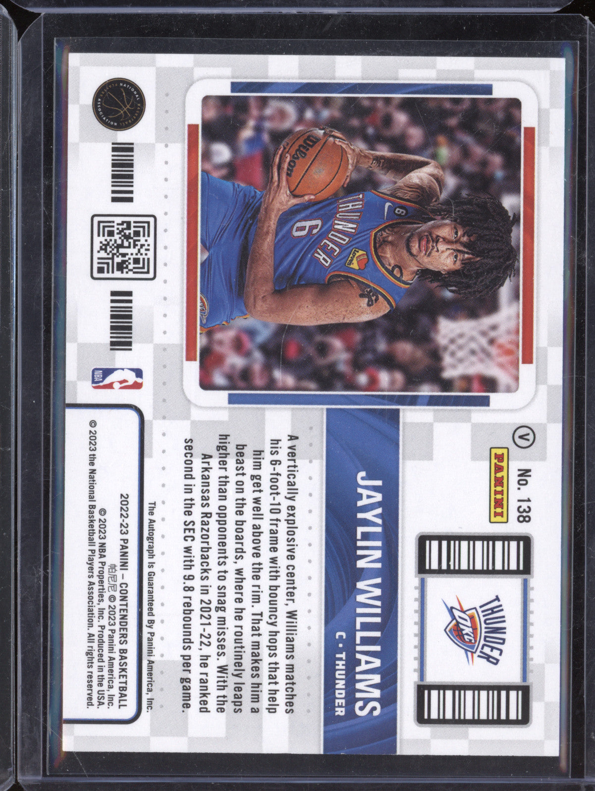 Jaylin Williams 2022-23 Panini Contenders 138 Rookie Ticket Auto RC