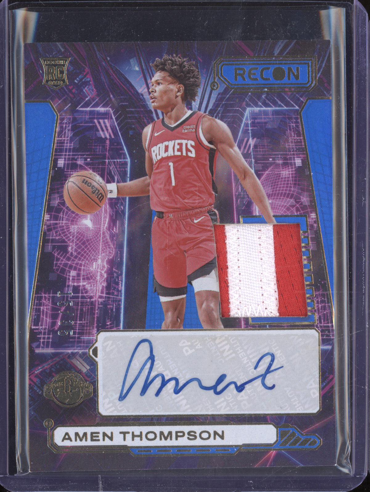 Amen Thompson 2023-24 Panini Recon NPA-AMN Novice Patch Auto Blue RC 15/35