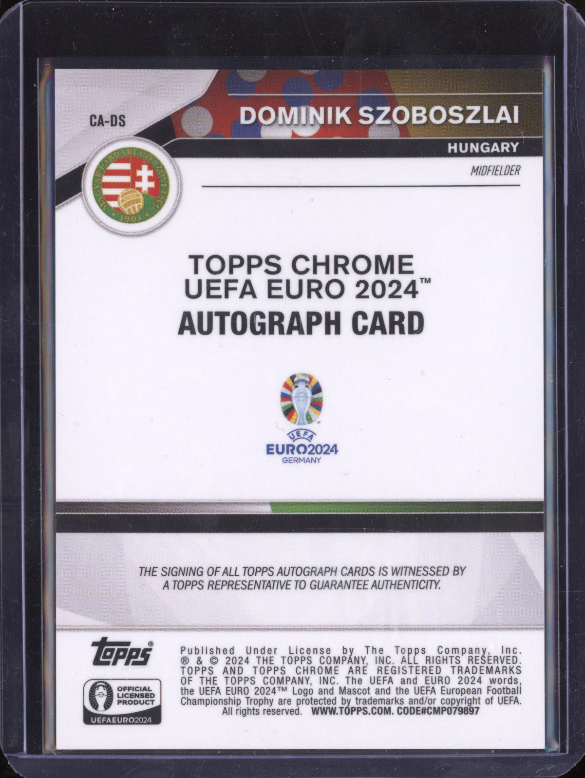 Dominik Szoboszlai 2024 Topps Chrome Euro CA-DS Chrome Auto