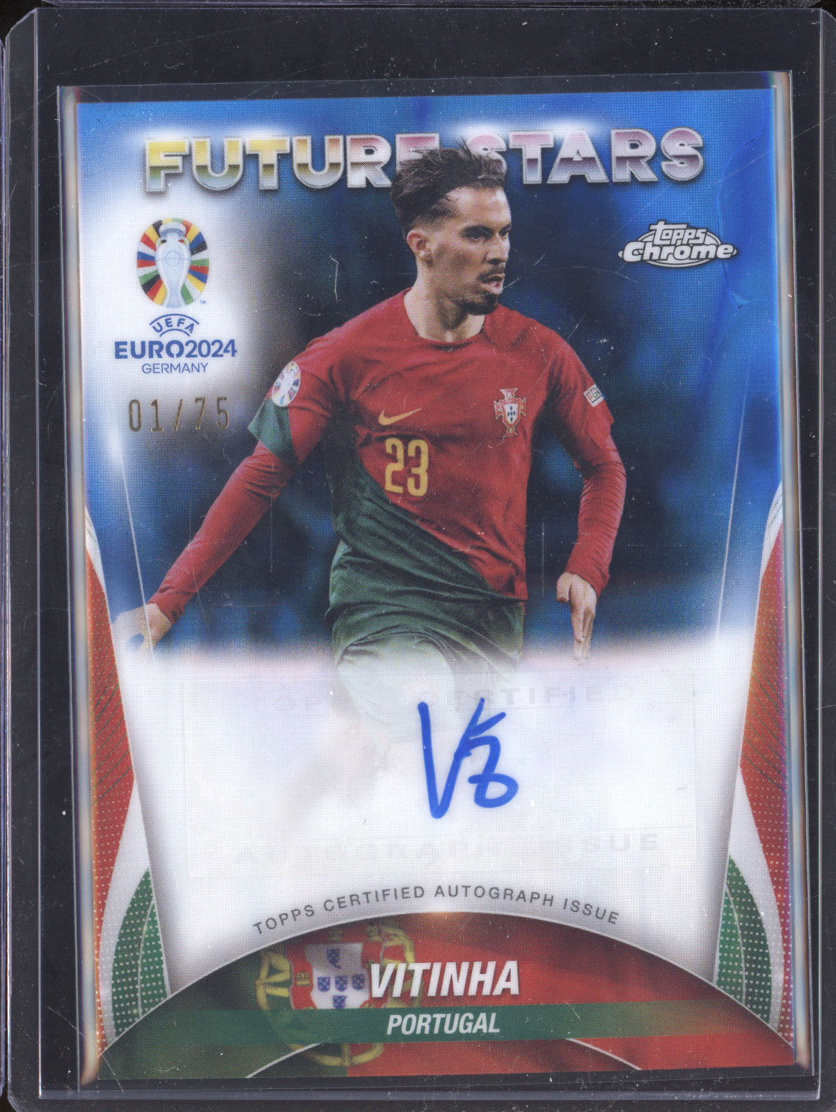 Vitinha 2024 Topps Chrome Euro FSA-V Future Stars Auto Blue Lava 1/75