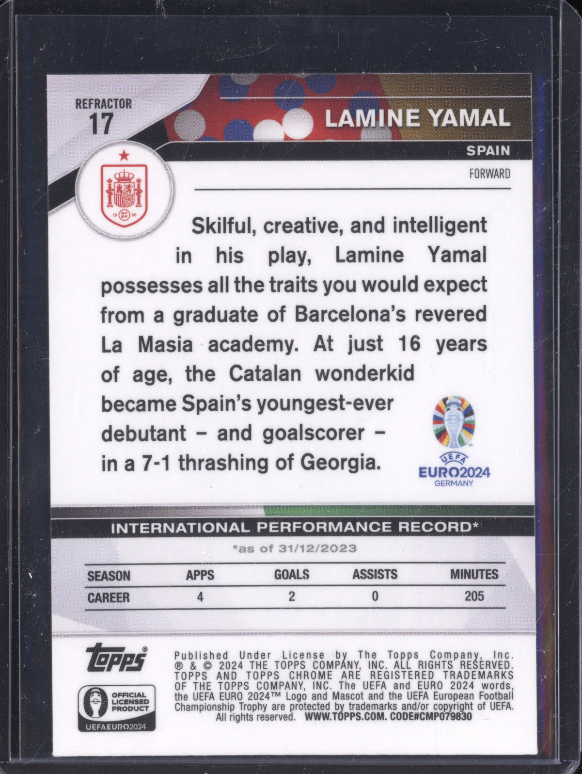 Lamine Yamal 2024 Topps Chrome Euro 17 Refractor RC