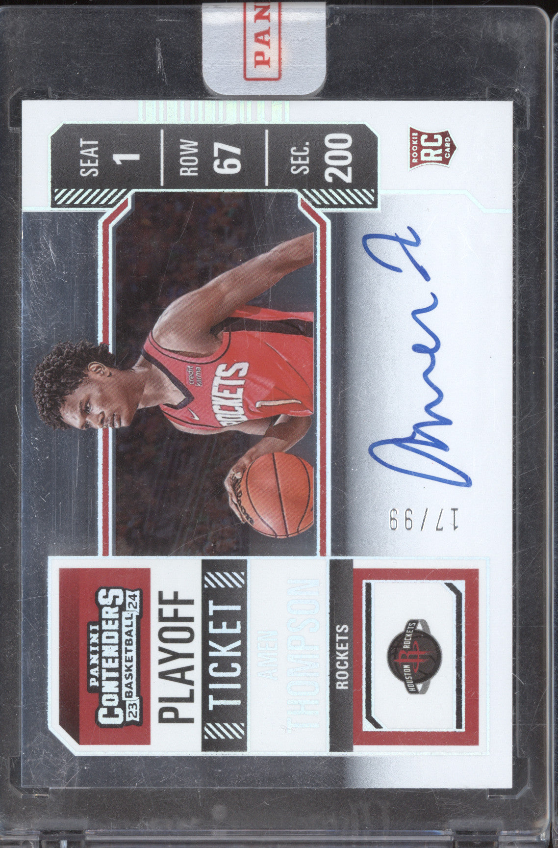 Amen Thompson 2023-24 Panini Contenders 111 Variation Playoff Ticket Auto RC /99