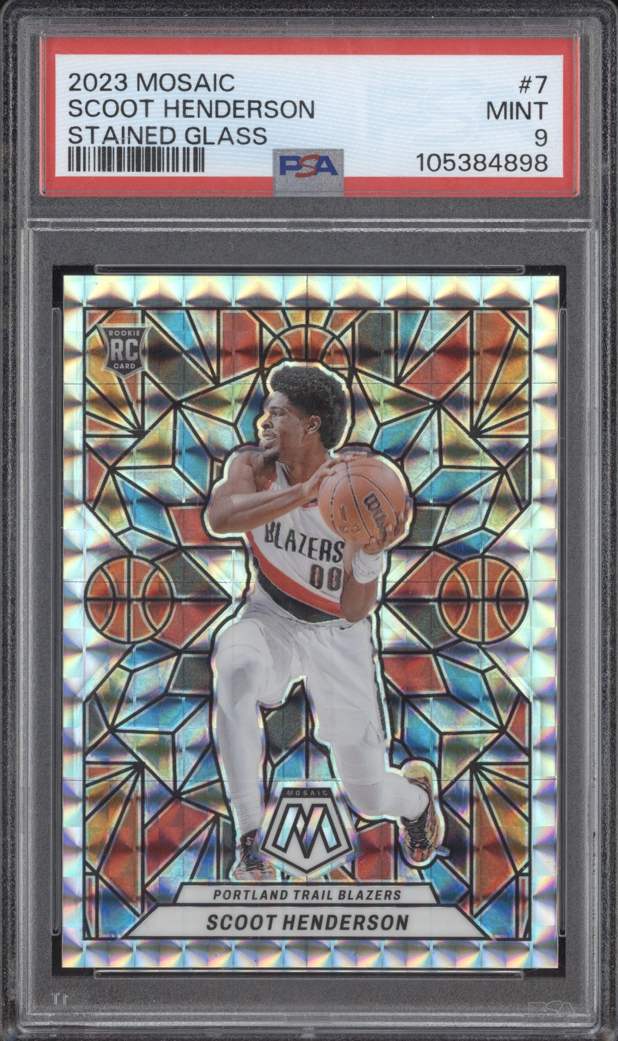 Scoot Henderson 2023-24 Panini Mosaic 7 Stained Glass RC PSA 9