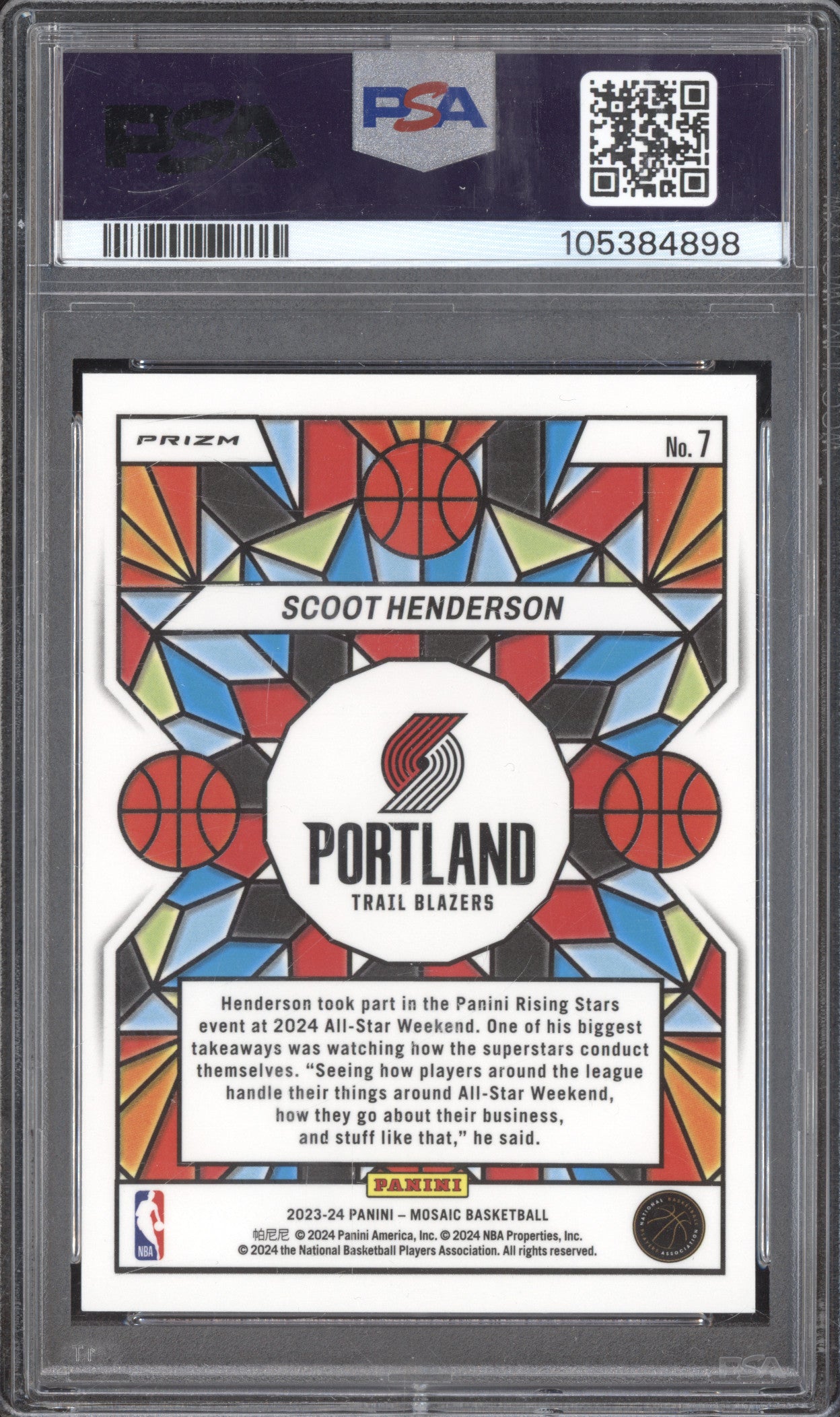 Scoot Henderson 2023-24 Panini Mosaic 7 Stained Glass RC PSA 9