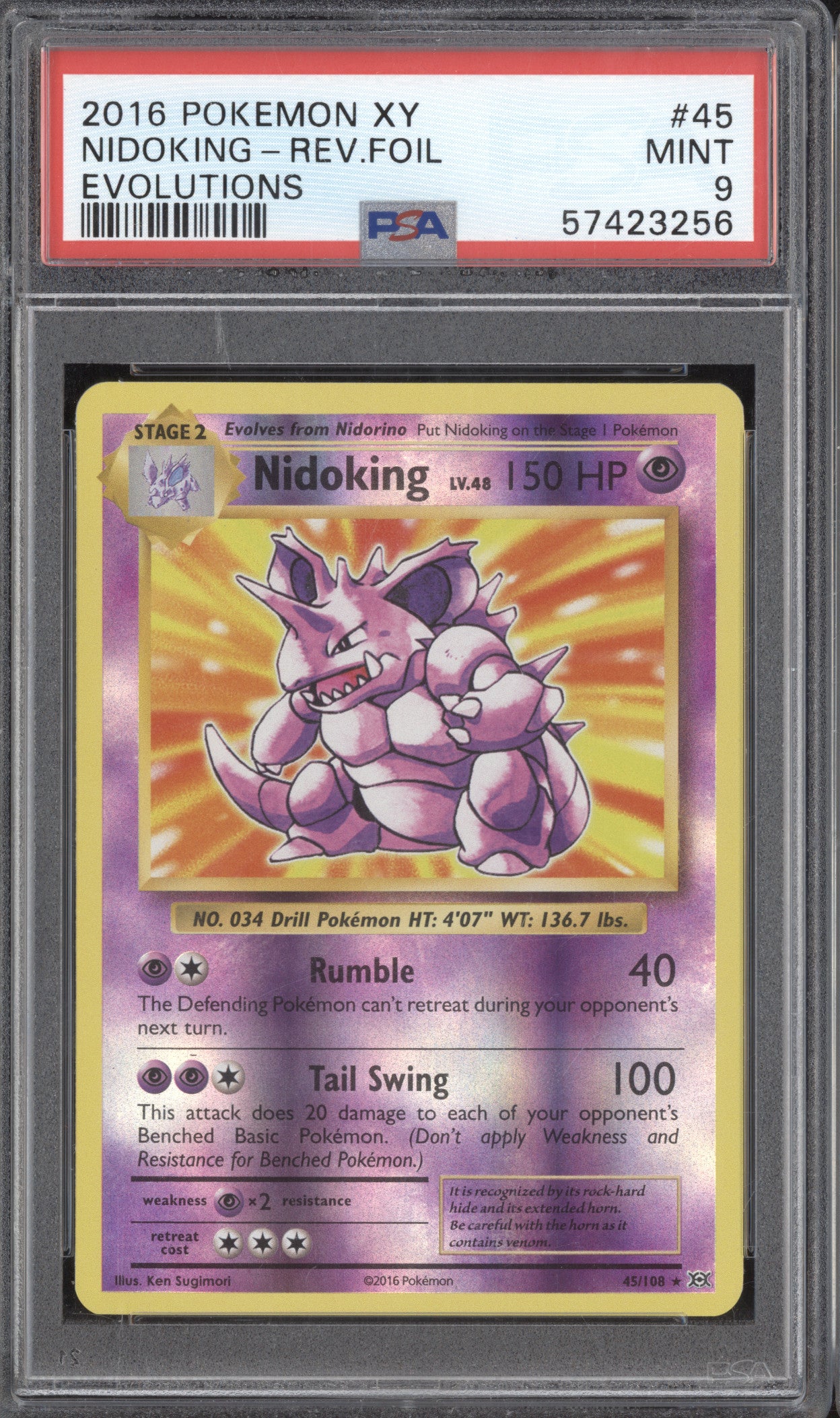 Nidoking 2016 Pokemon Evolutions 45/108 Reverse Holo PSA 9