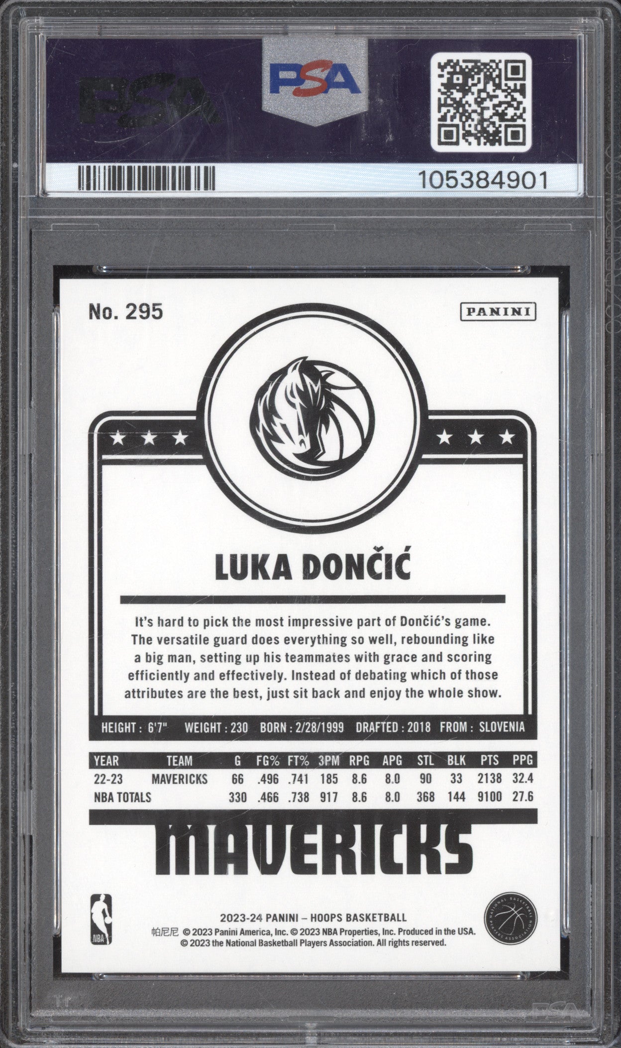 Luka Doncic 2023-24 Panini Hoops 295 Hyper Green 10/25 PSA 10