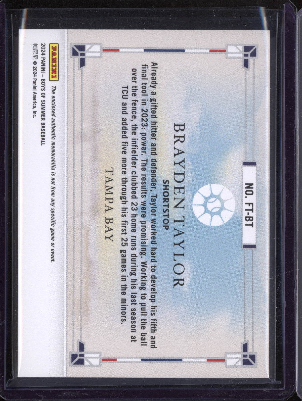 Brayden Taylor 2024 Panini Boys of Summer FT-BT Five Tool Materials 51/149