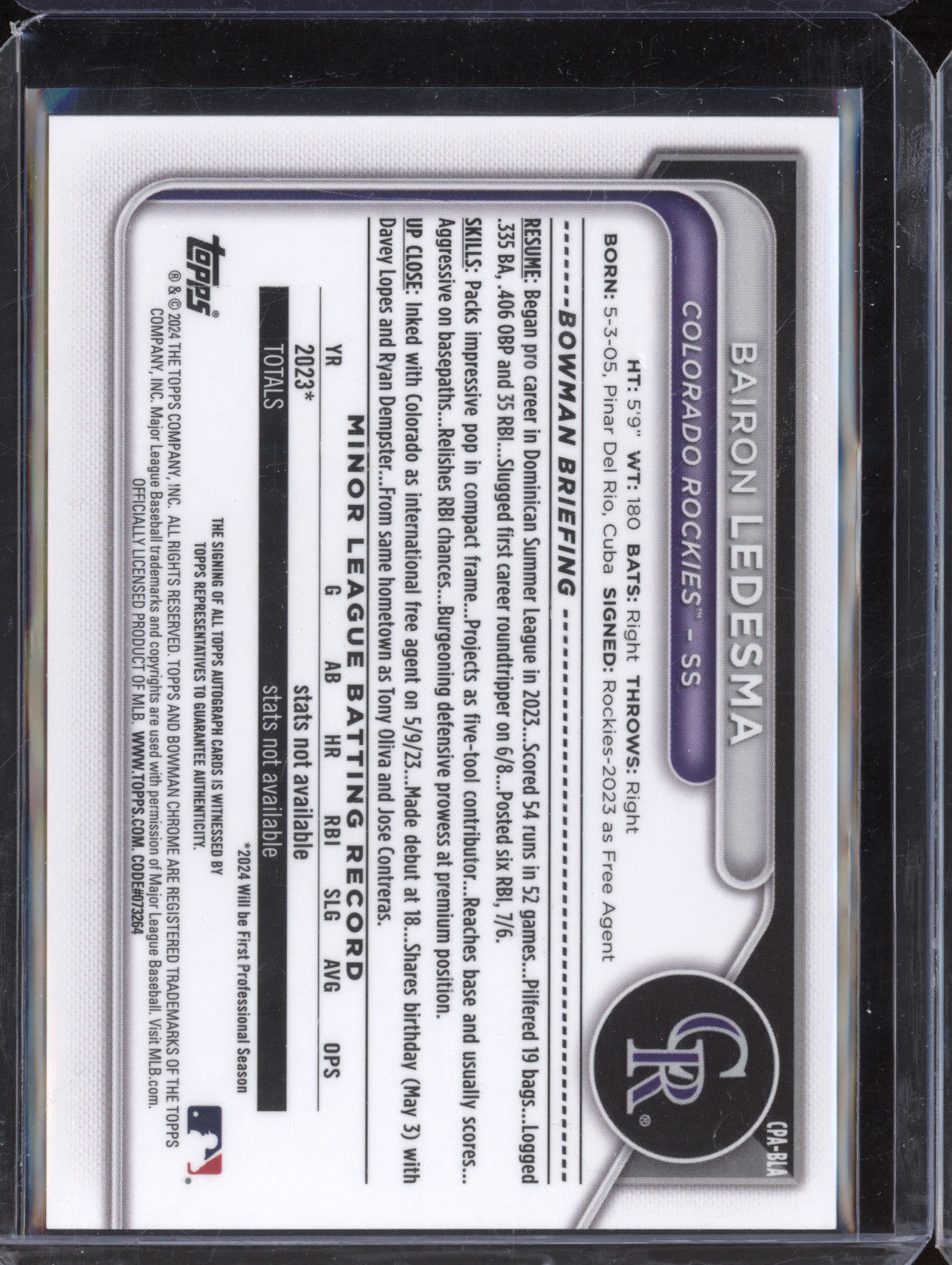 Bairon Ledesma 2024 Bowman Chrome CPA-BLA 1st Auto RC