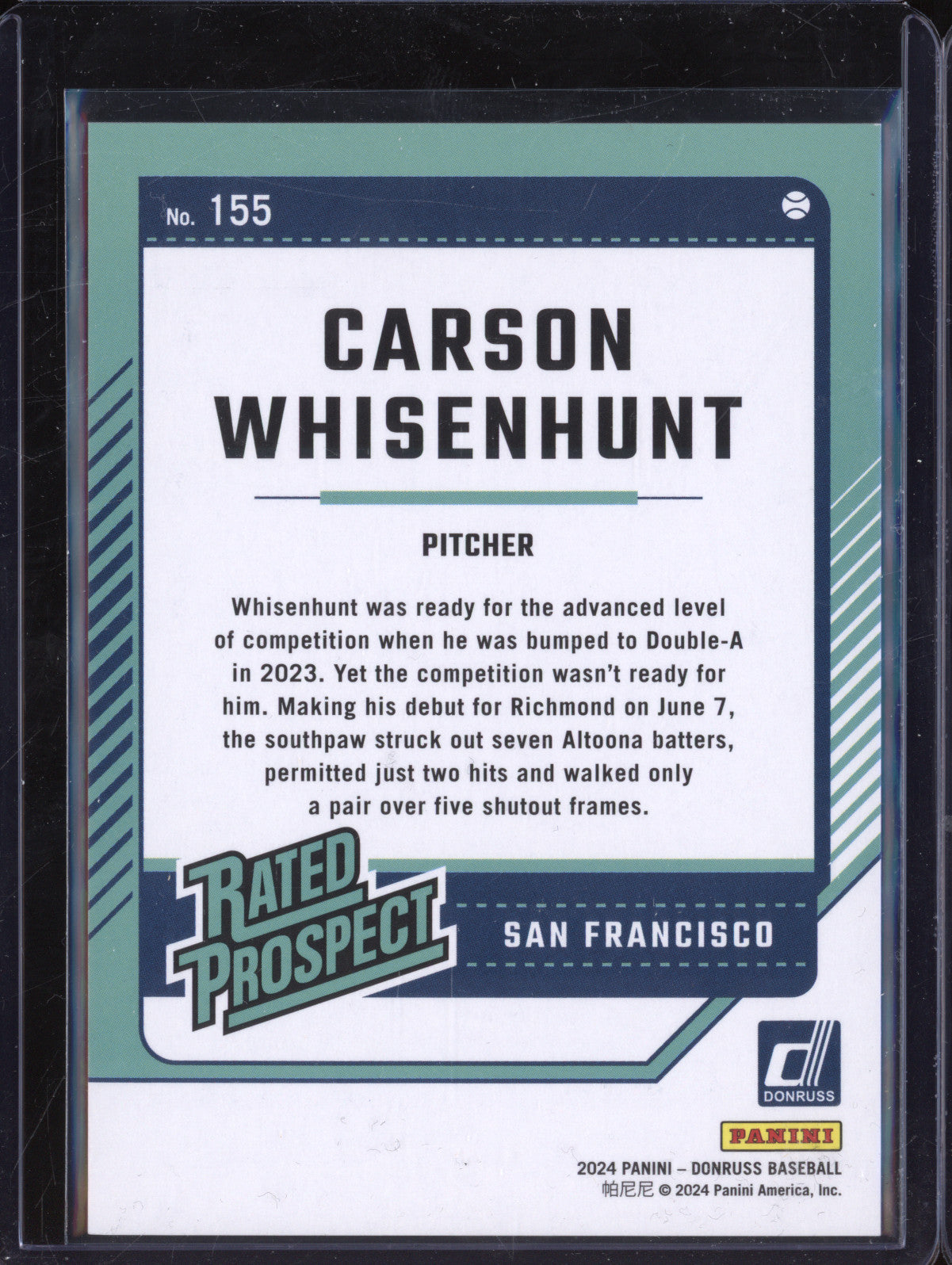 Carson Whisenhunt 2024 Panini Donruss 155 Purple RC 22/99
