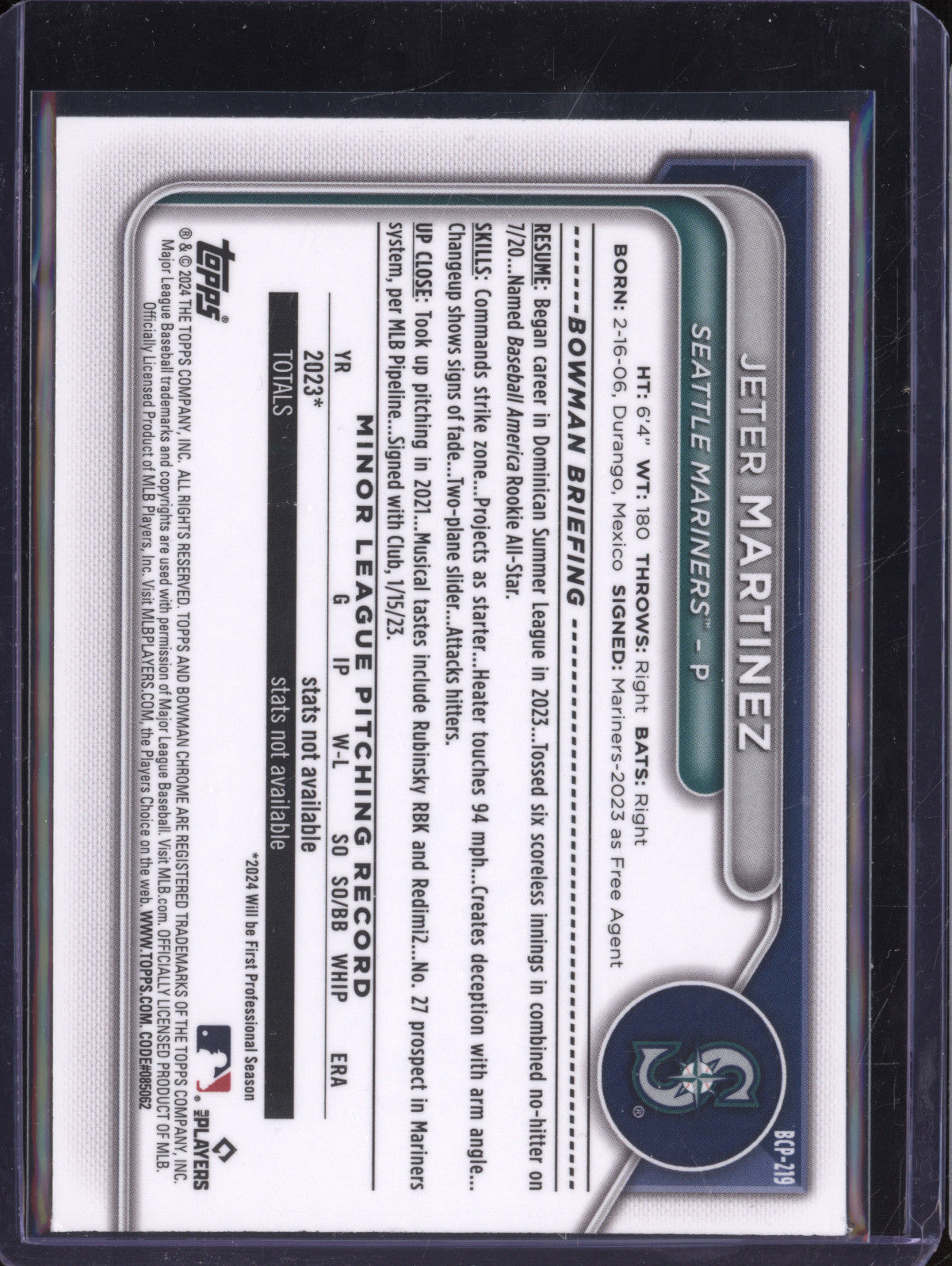 Jeter Martinez 2024 Bowman Chrome BCP-219 Speckle Refractor 1st RC 112/299