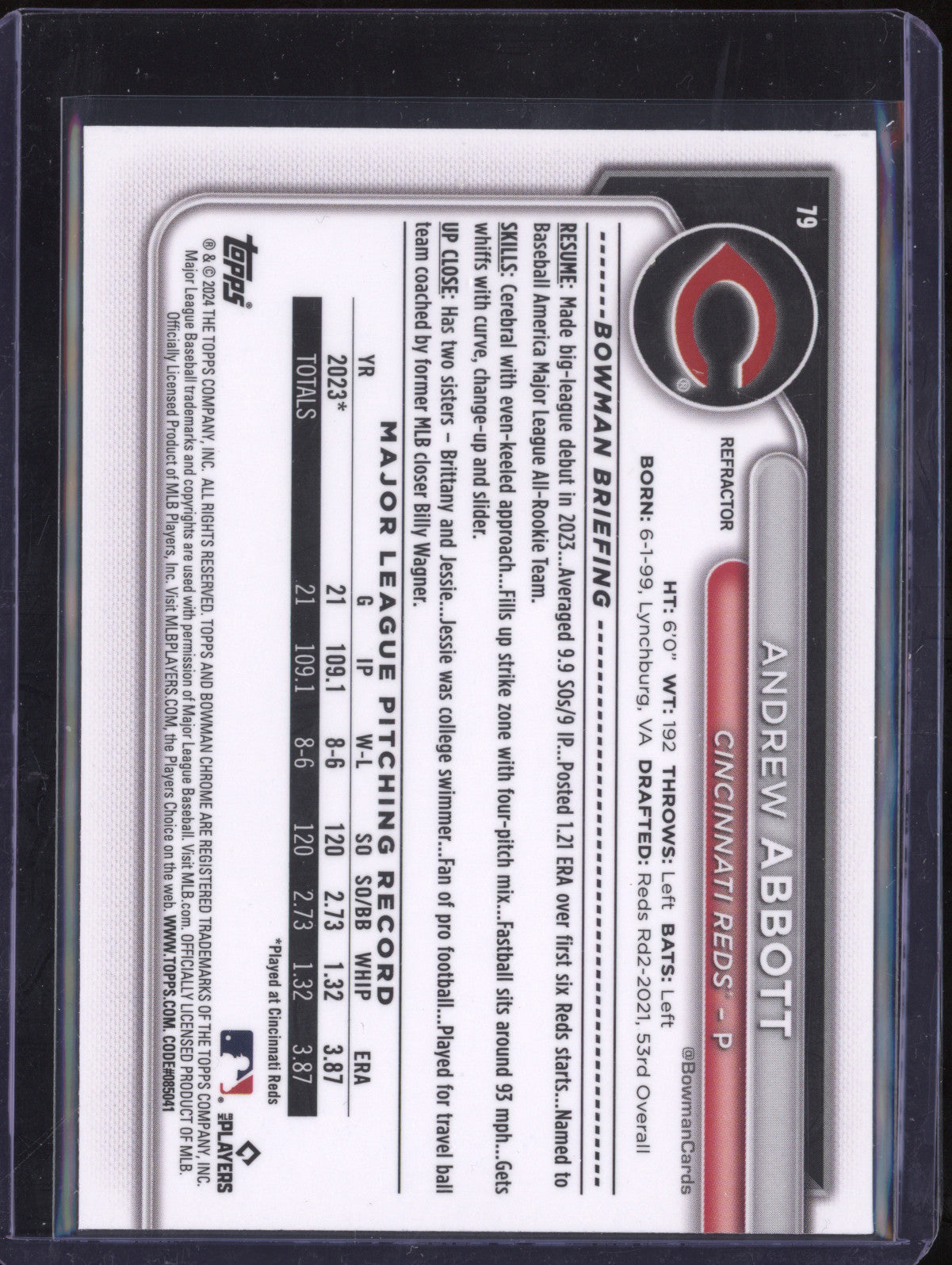 Andrew Abbott 2024 Bowman Chrome 79 Refractor RC 107/499