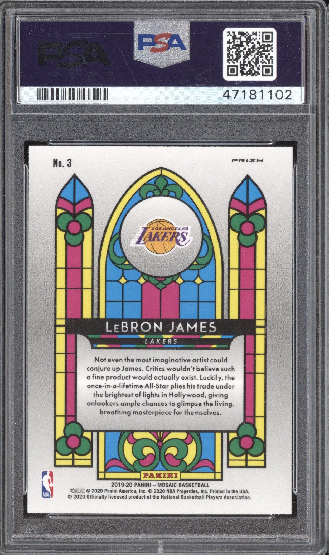 LeBron James 2019-20 Panini Mosaic 3 Stained Glass PSA 10