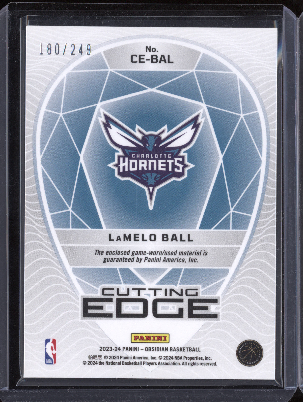 LaMelo Ball 2023-24 Panini Obsidian CE-BAL Cutting Edge Memorabilia 180/249