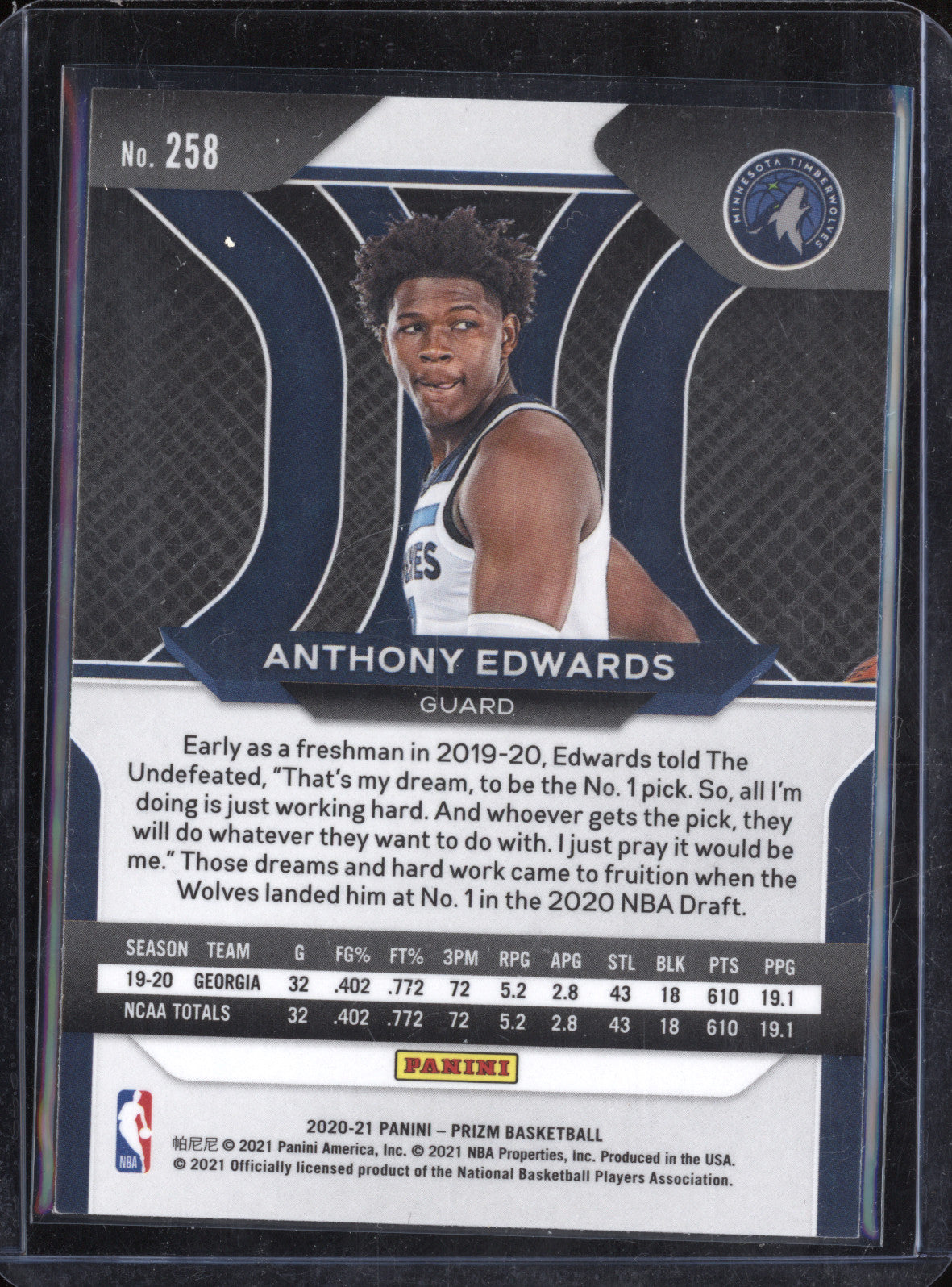 Anthony Edwards 2020-21 Panini Prizm 258 RC