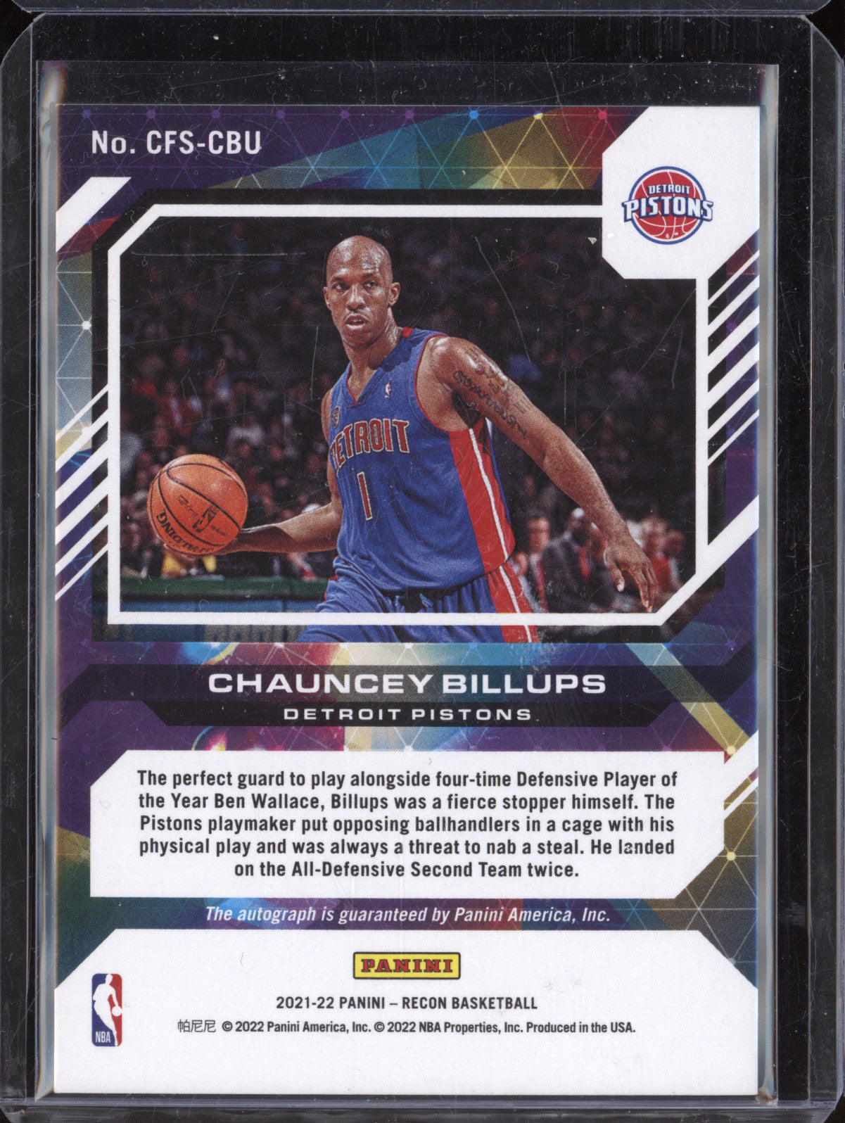 Chanucey Billups 2021-22 Panini Recon CFS-CBU Claim to Fame Auto Blue 2/49