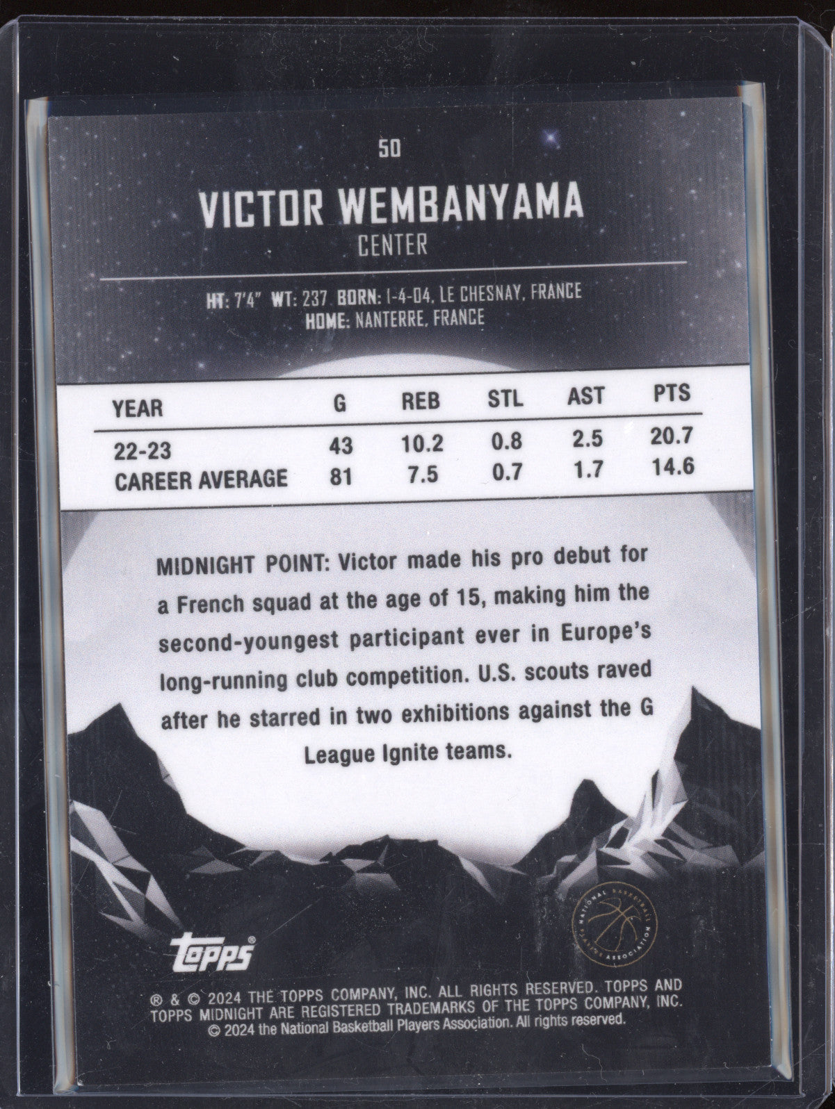 Victor Wembanyama 2023-24 Topps Midnight 50 Daybreak RC 11/12