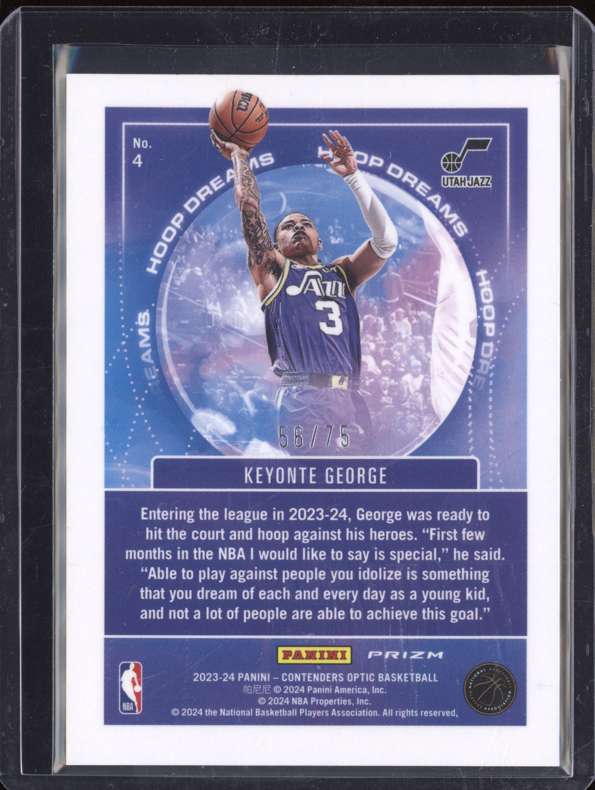 Keyonte George 2023-24 Panini Contenders Optic 4 Hoop Dreams Blue Ice RC /75