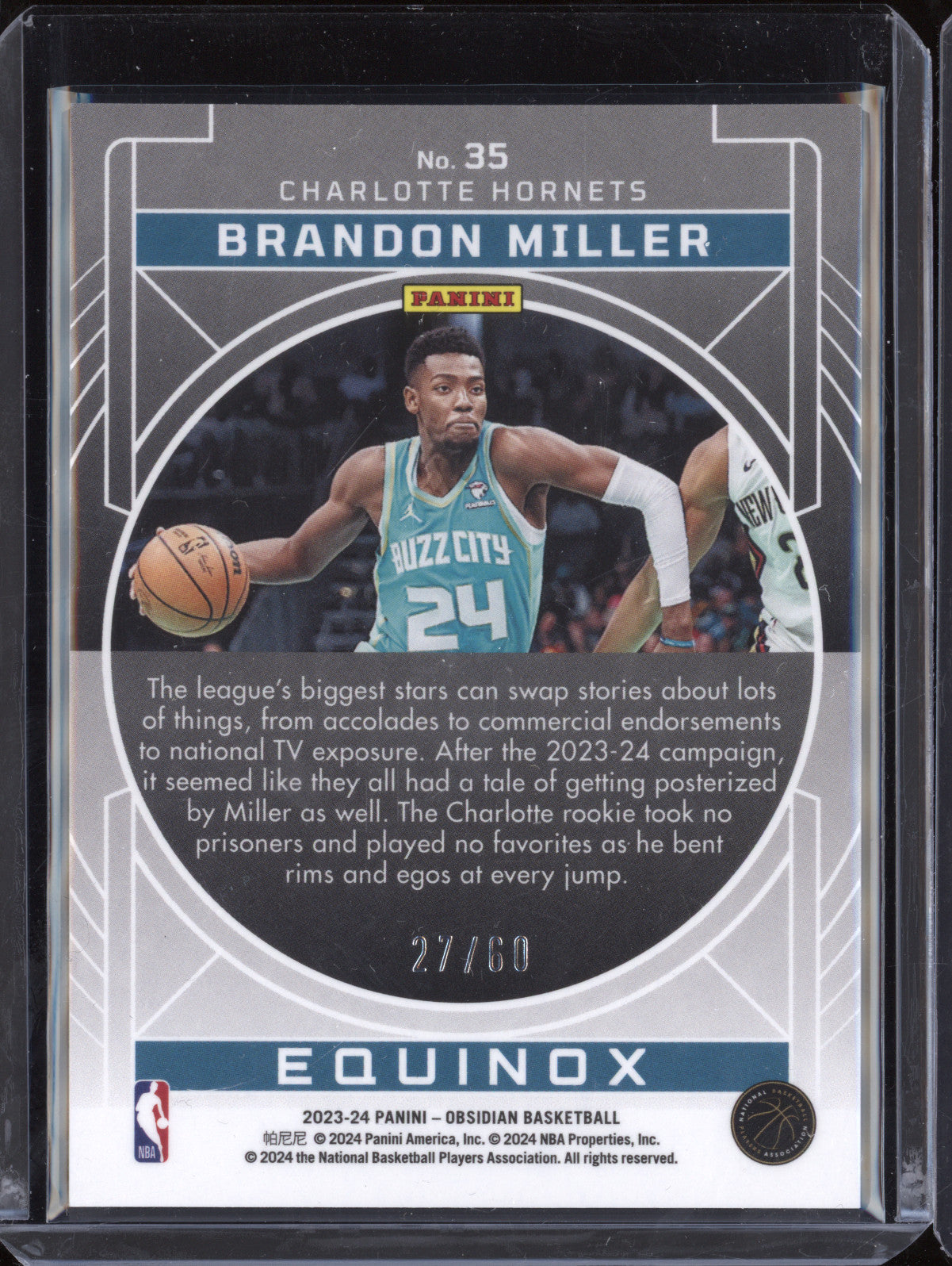 Brandon Miller 2023-24 Panini Obsidian 35 Equinox Reggae Flood Electric RC 27/60