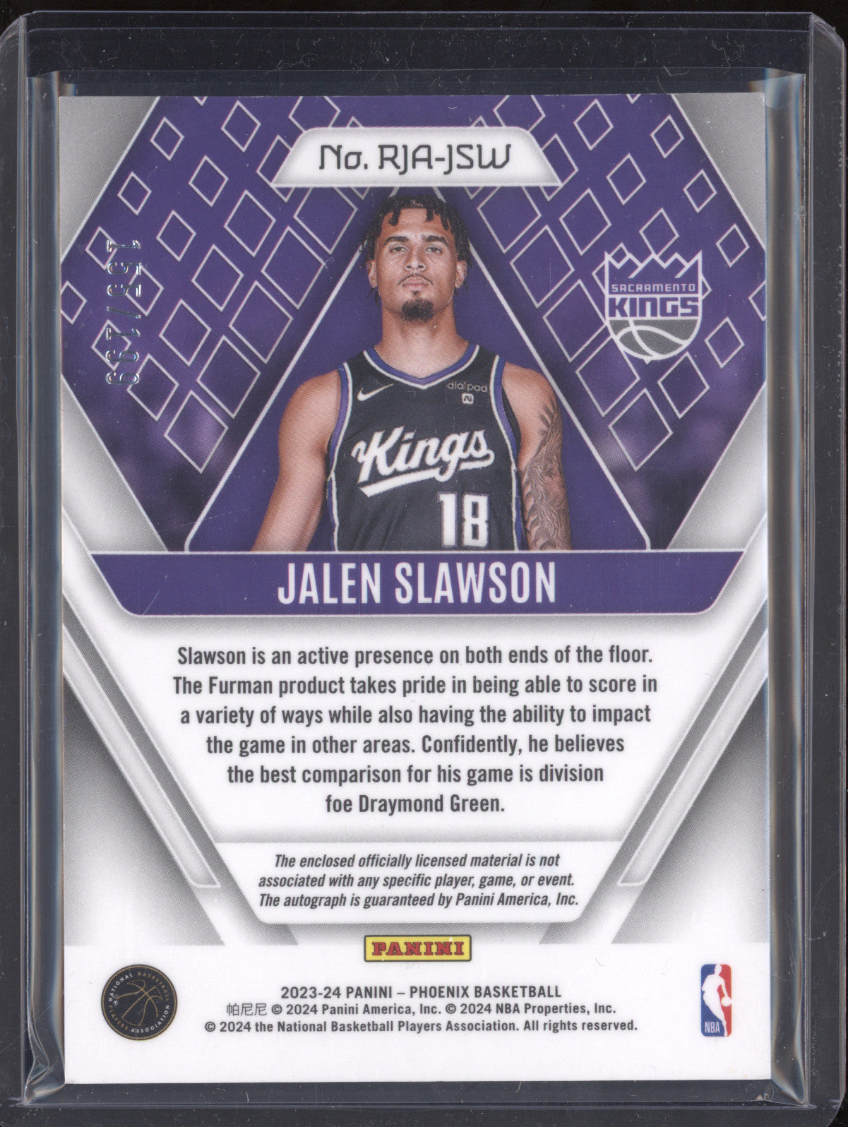 Jalen Slawson 2023-24 Panini Phoenix RJA-JSW Rookie Jersey Auto RC 155/199