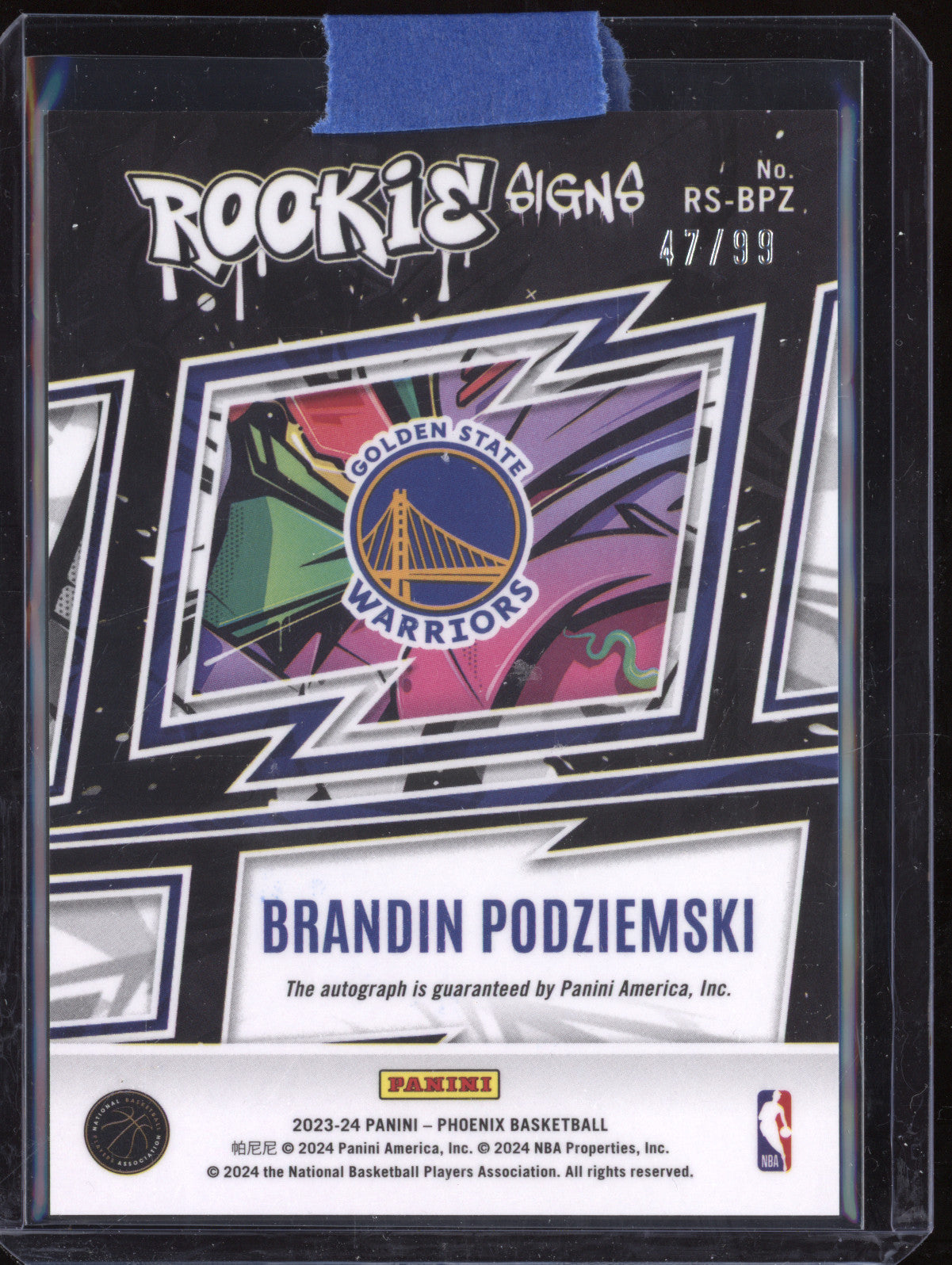 Brandin Podziemski 2023-24 Panini Phoenix RS-BPZ Rookie Signs Auto 47/99