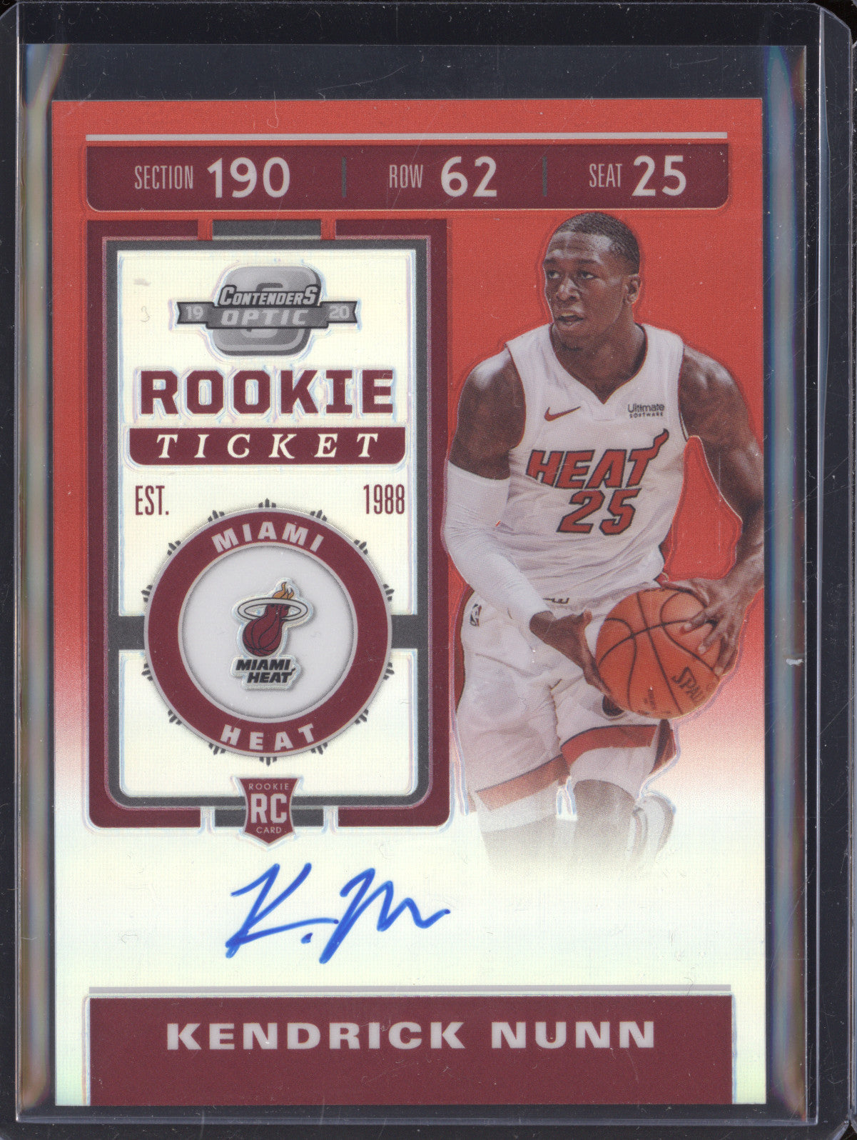 Kendrick Nunn 2019-20 Panini Contenders Optic 117 Rookie Ticket Auto Red RC /149
