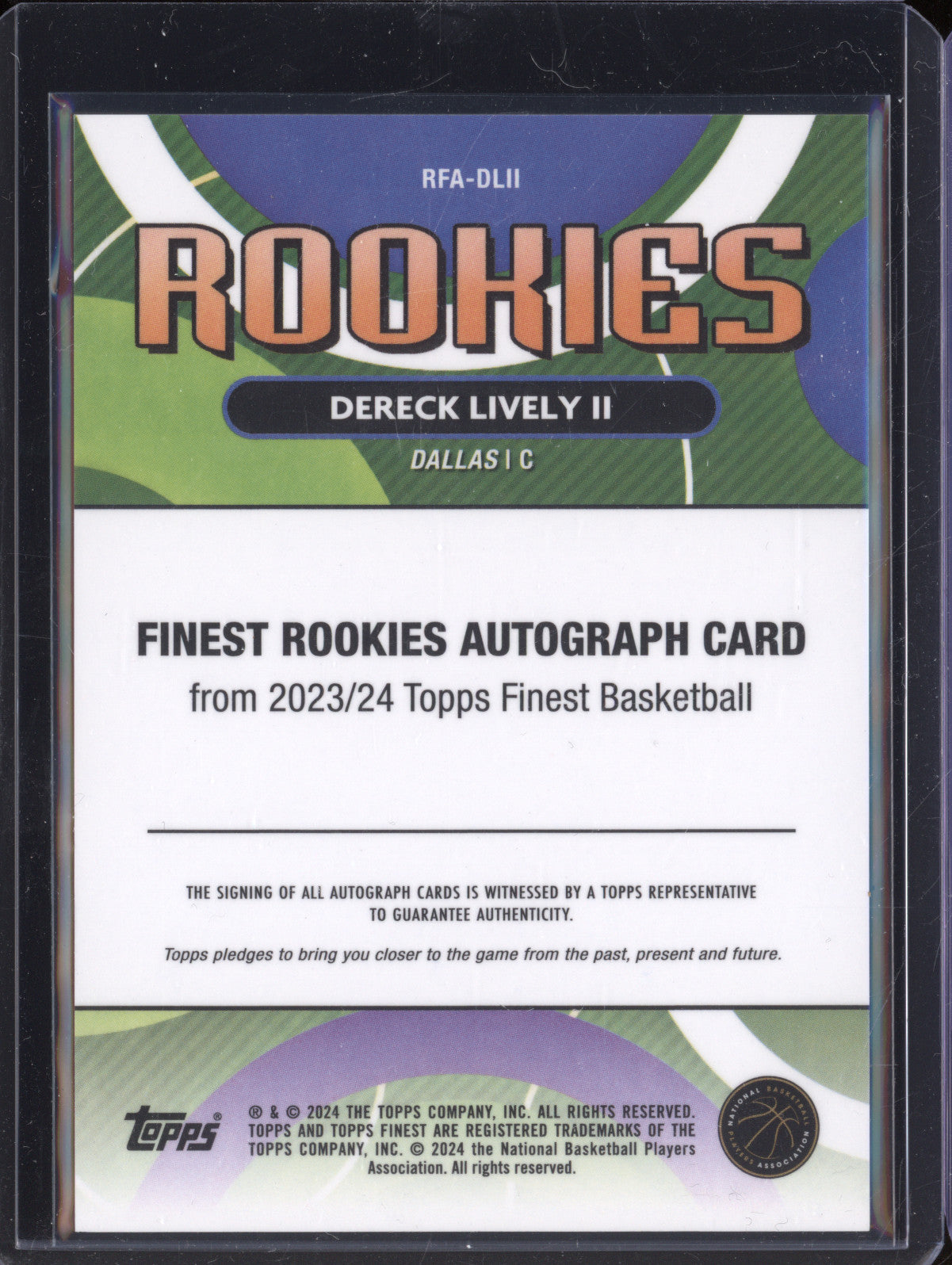 Dereck Lively II 2023-24 Topps Finest RFA-DLII Rookie Finest Auto RC